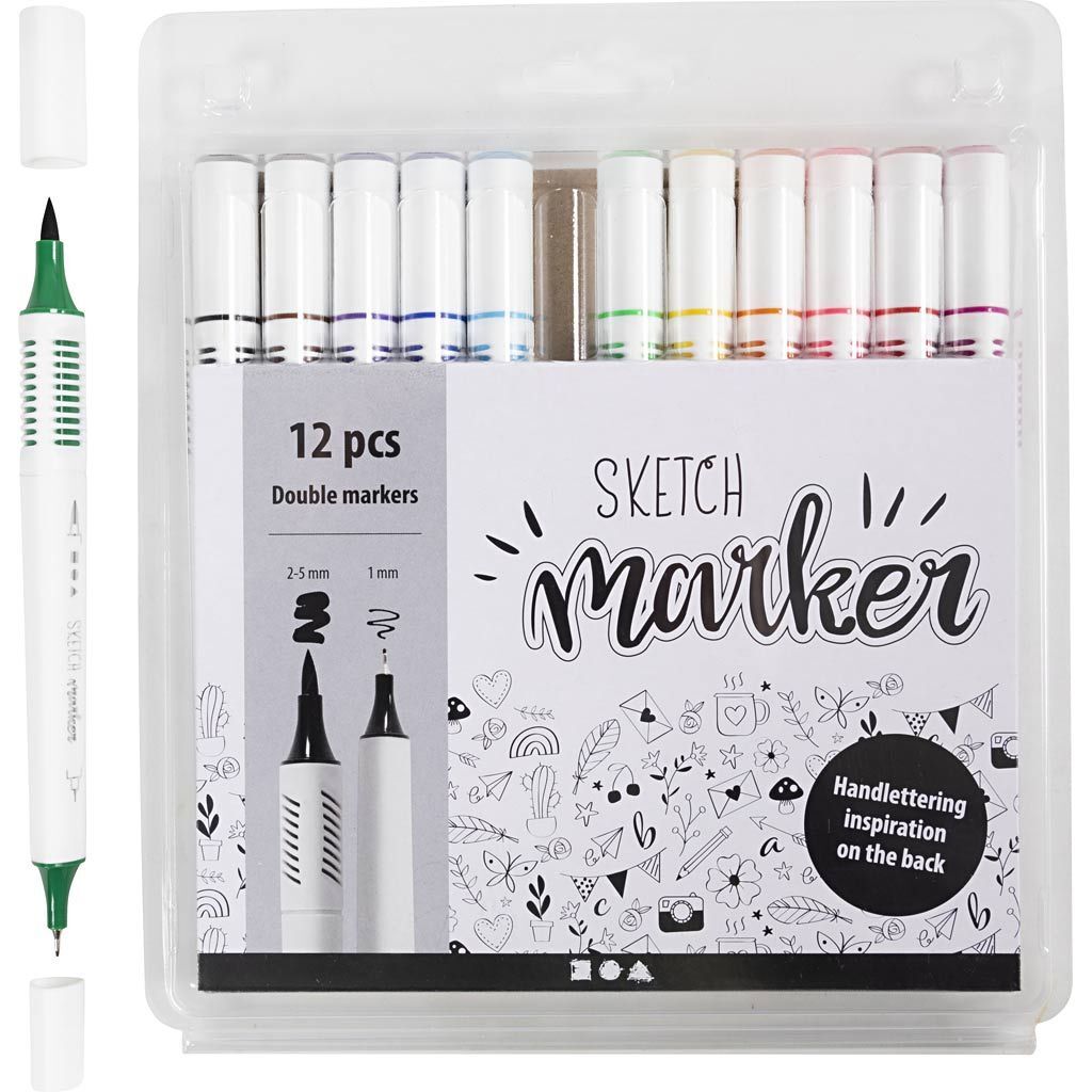 Sketch Marker, Strichst�rke 1+2-5 mm, Standard-Farben, 12 St�ck