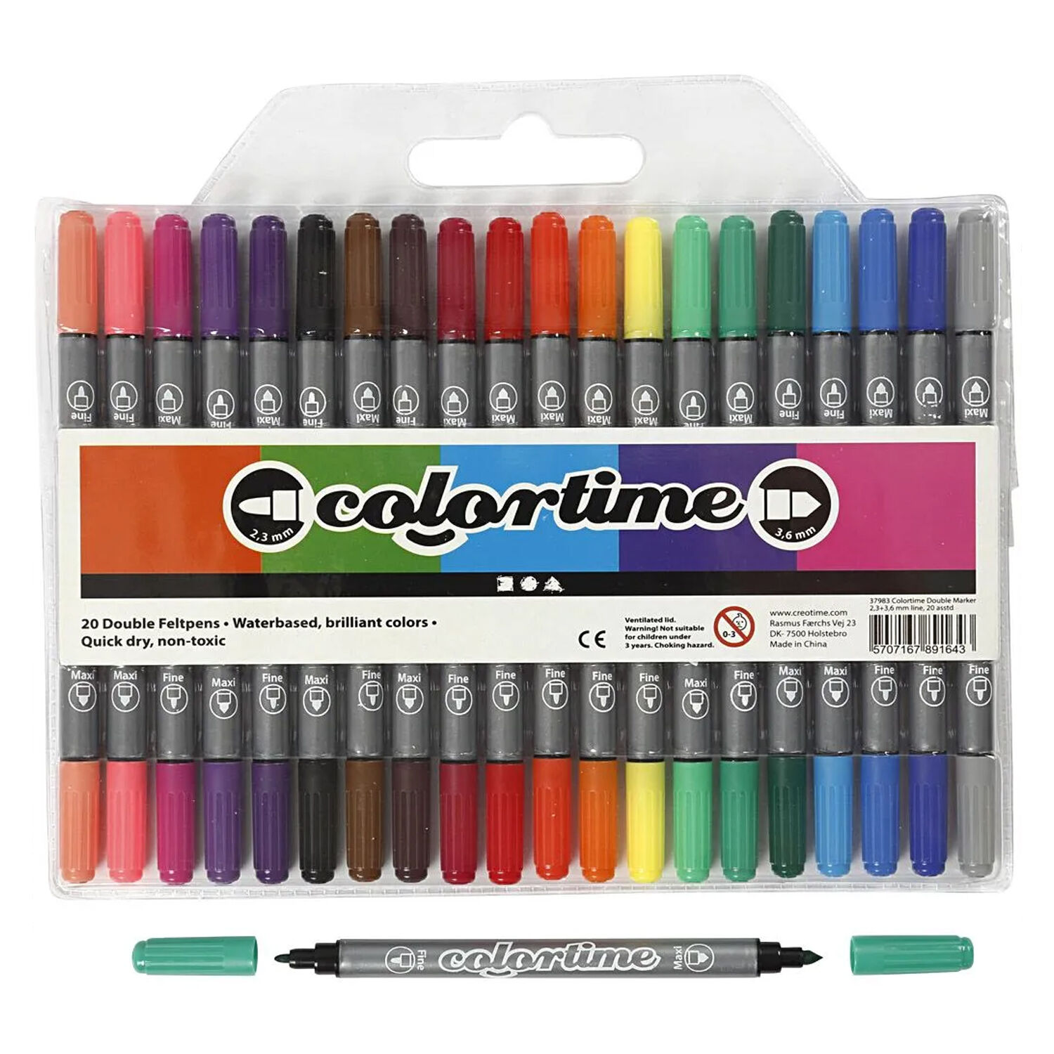 NEU Colortime Dual-Filzstifte, Standard-Farben, Strichstrke 2,3+3,6 mm, 20 Stk. Bild 2