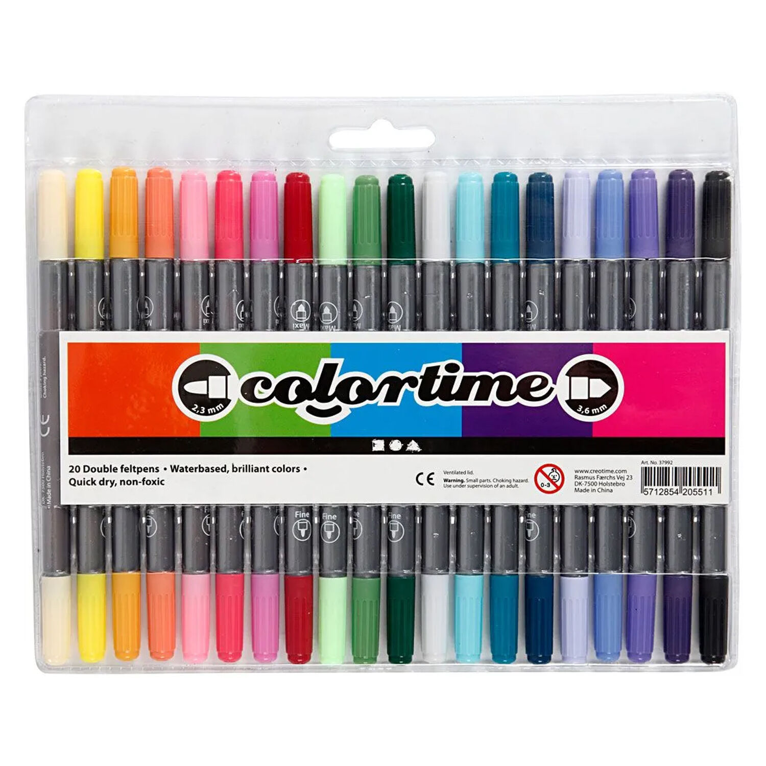 NEU Colortime Dual-Filzstifte, Trend-Farben, Strichstrke 2,3+3,6 mm, 20 Stk.