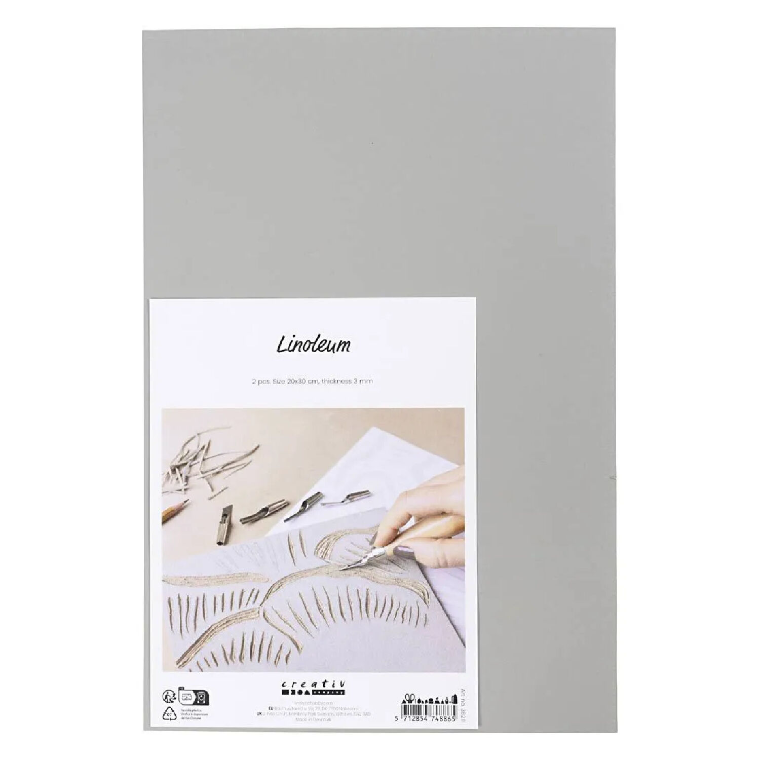 NEU Linoleum fr Linoldruck, 20 x 30 cm, Dicke 3 mm, Grau, 2 Stck