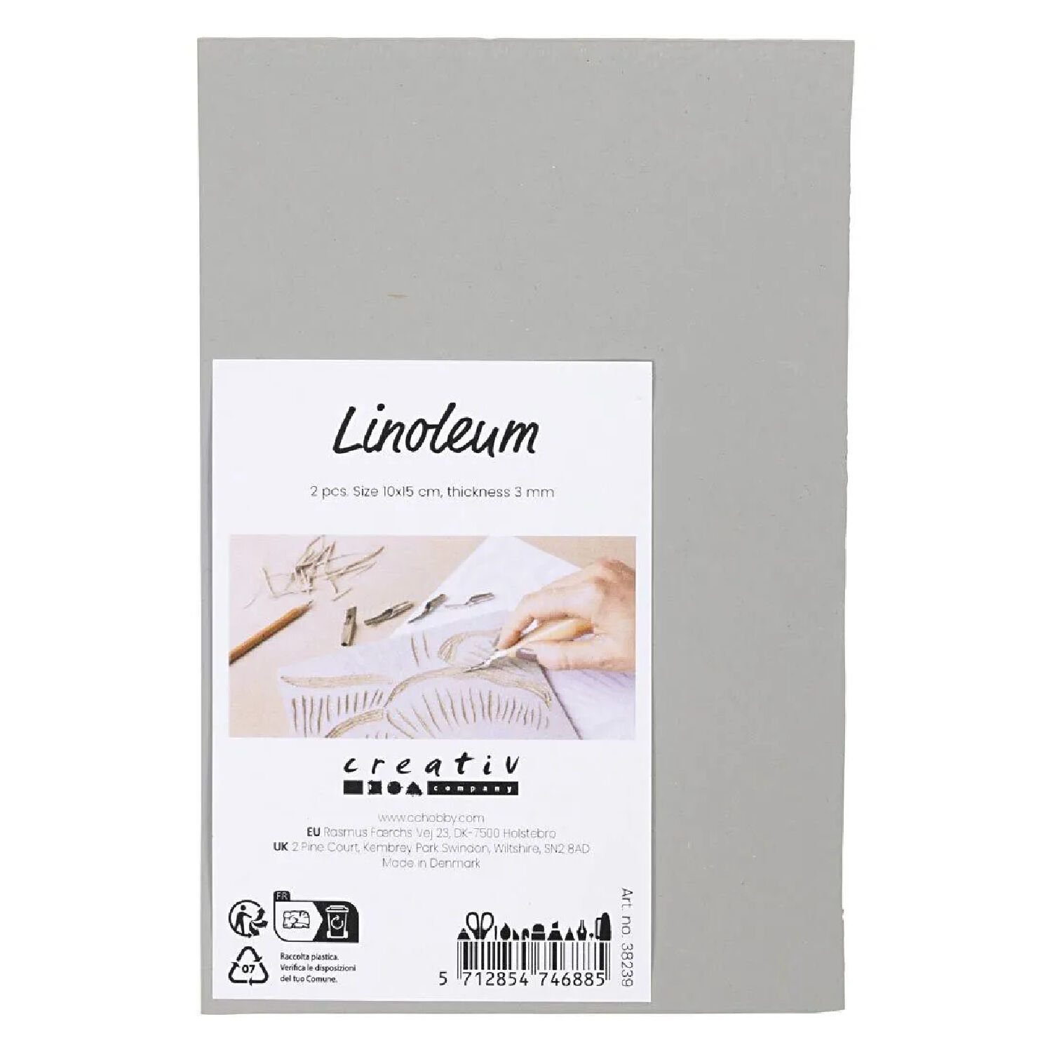 NEU Linoleum fr Linoldruck, 10 x 15 cm, Dicke 3 mm, Grau, 2 Stck