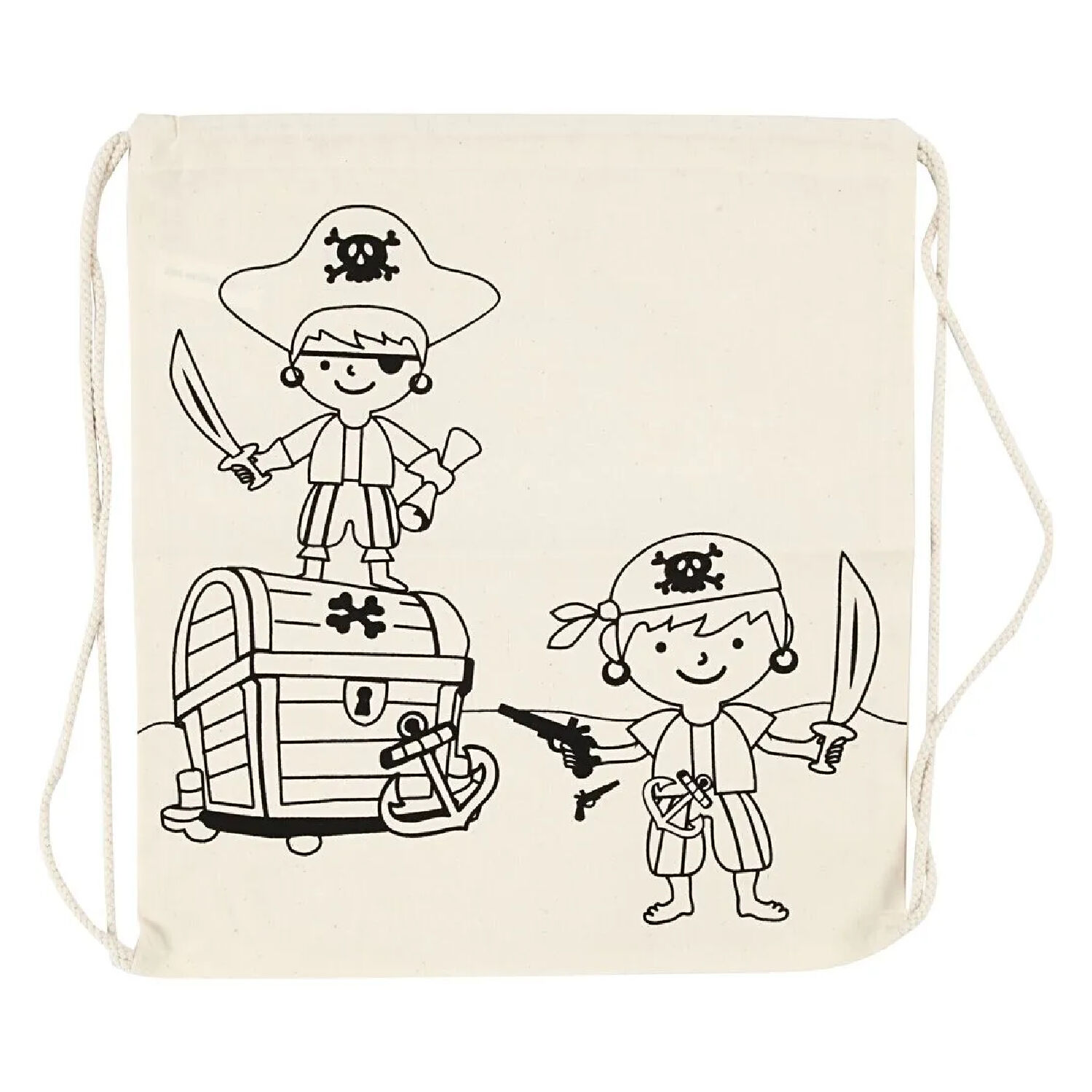 NEU Kordelzug-Beutel aus Baumwolle, bedruckt, Gre 37 x 41 cm, Hellnatur, Motiv Piraten
