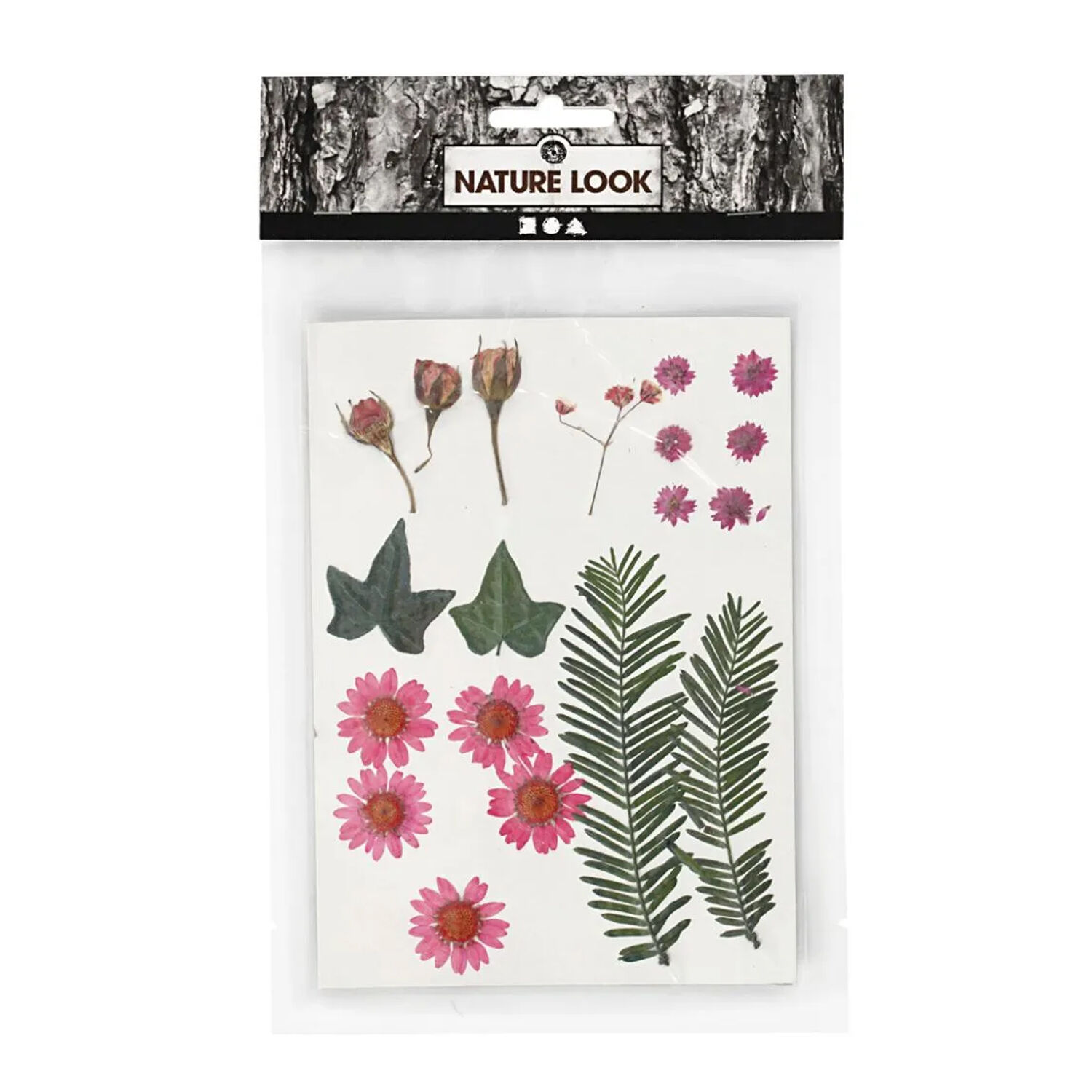 NEU Trockenblumen-, Blätter-Sortiment, flach gepresst, Rosa Bild 2