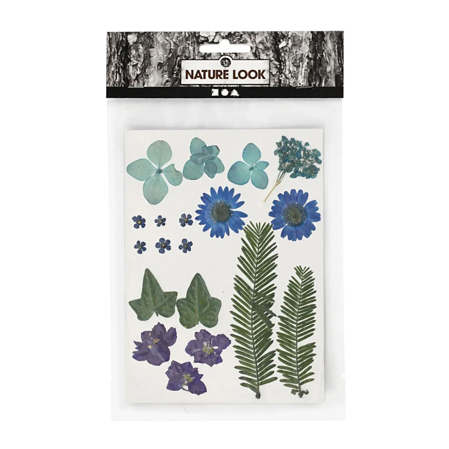 NEU Trockenblumen-, Blätter-Sortiment, flach gepresst, Blau Bild 2