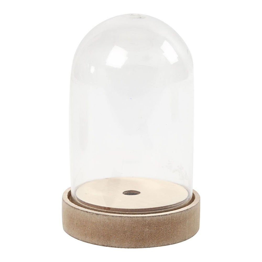 Plastikglas- Glocke auf Holzfuß, 12,5 cm