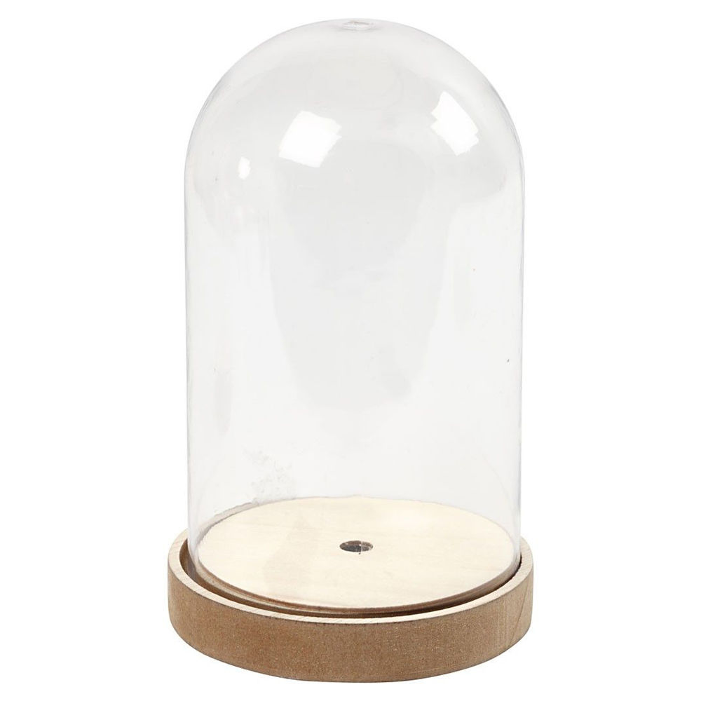 Plastikglas- Glocke auf Holzfuß, 18 cm