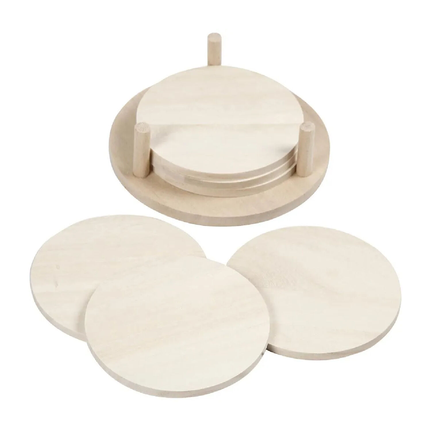 NEU Untersetzer aus Holz, 6 Stck mit Halterung, Durchmesser 9,5 cm