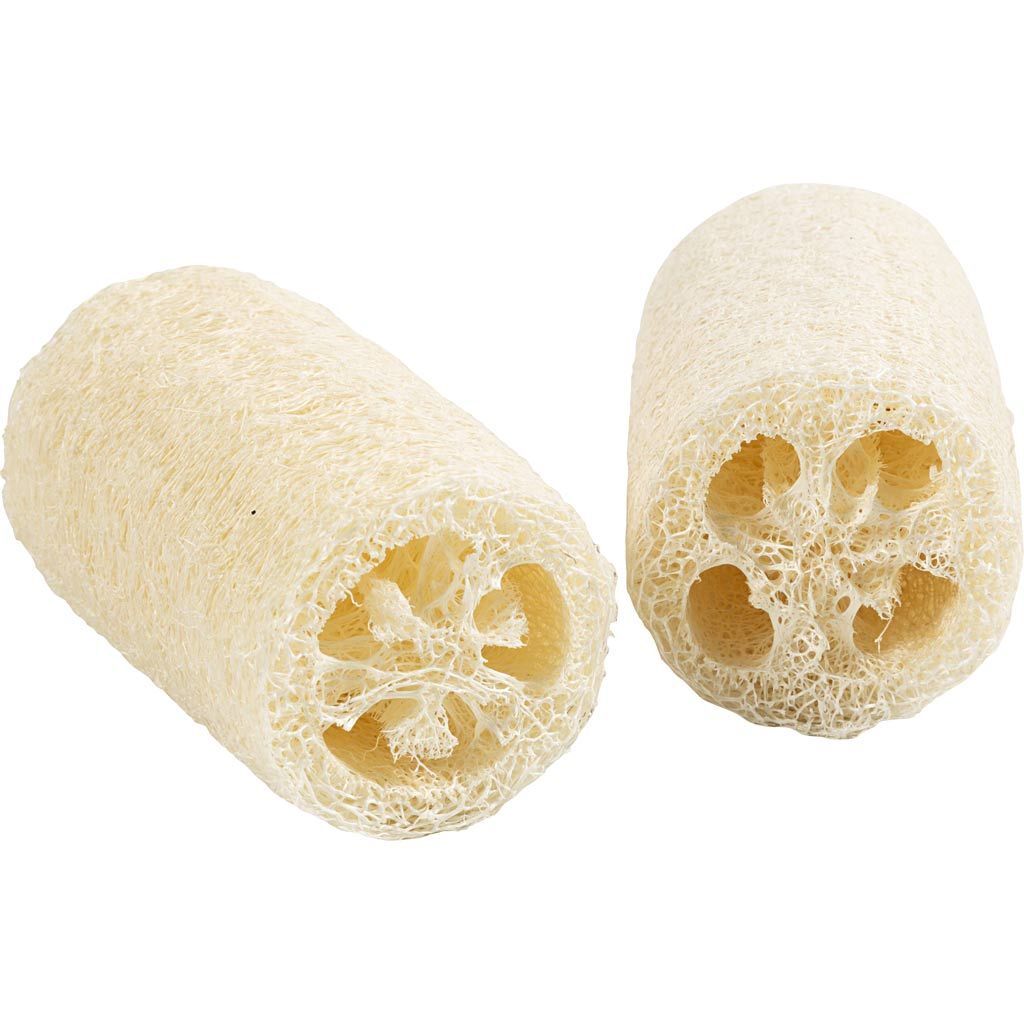 Nat�rlicher Luffa-Schwamm, L�nge 10 cm, Durchmesser 5,5-8 cm, Hellnatur, 2 St�ck