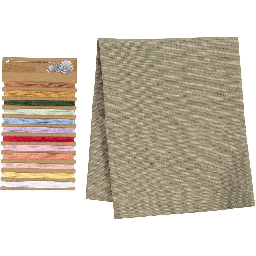 Kreativ Set Sticken, Serviette, Staubgr�n Bild 3