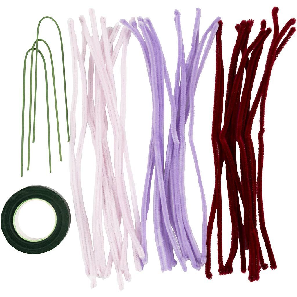 Kreativ Set Blumen aus Pfeifenreiniger / Biegepl�sch / Chenilledraht, Spinnenlilie, Rosa mattiert, Helllila, Dunkelrot Bild 3