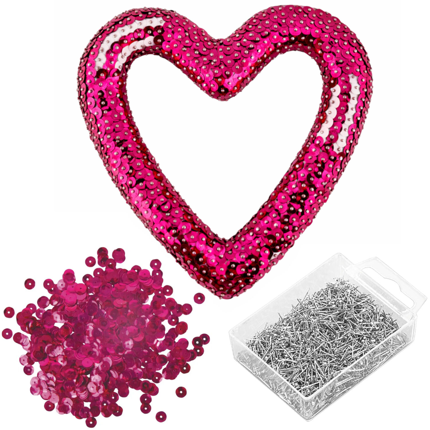 DIY Set Pailletten-Herzring, Kinder-Bastelset, Herzring Styropor 15cm, 1 Pack Pailletten, Stecknadeln 10mm