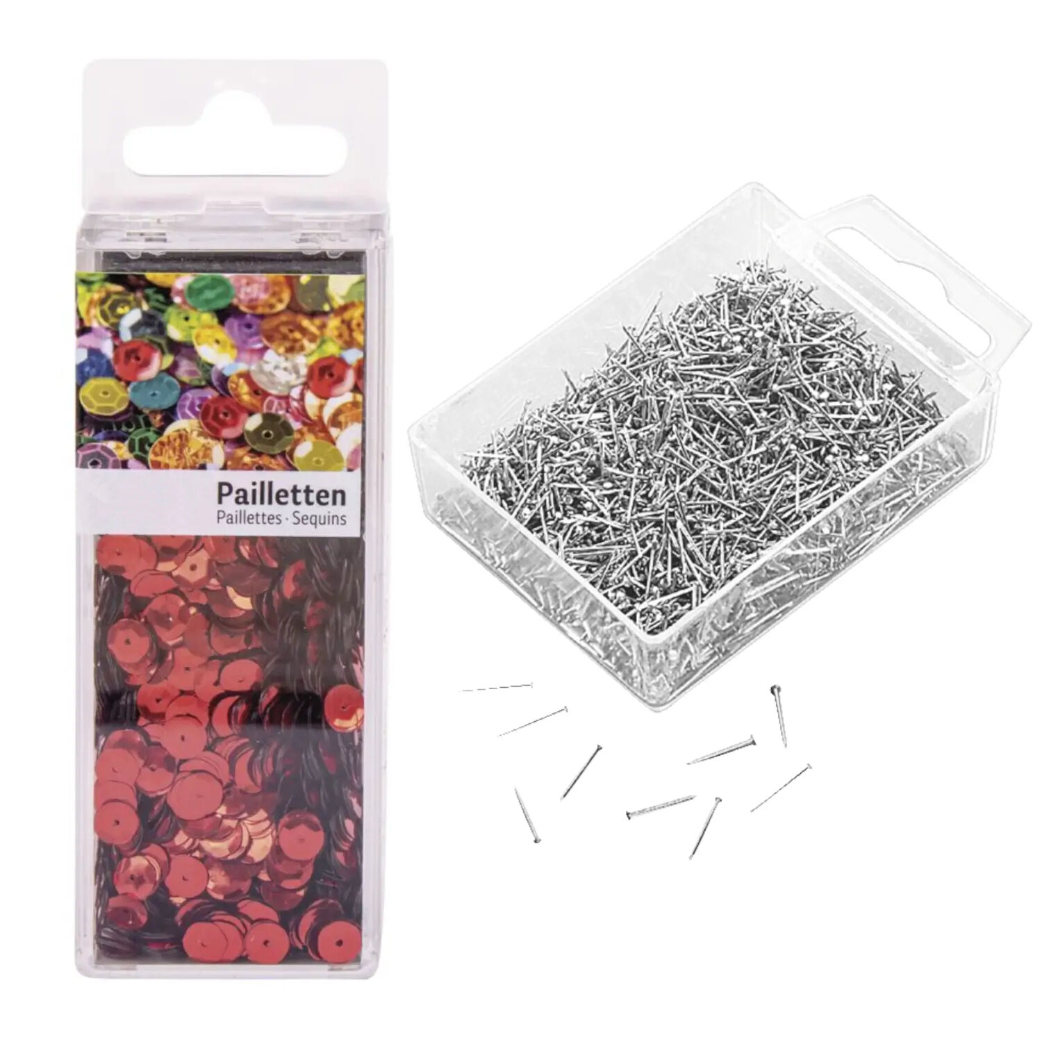 DIY Set Pailletten-Herz, Bastelset Muttertag, 2 Styroporherzen 12cm, 1 Pack Pailletten rot, Stecknadeln 10mm Bild 3