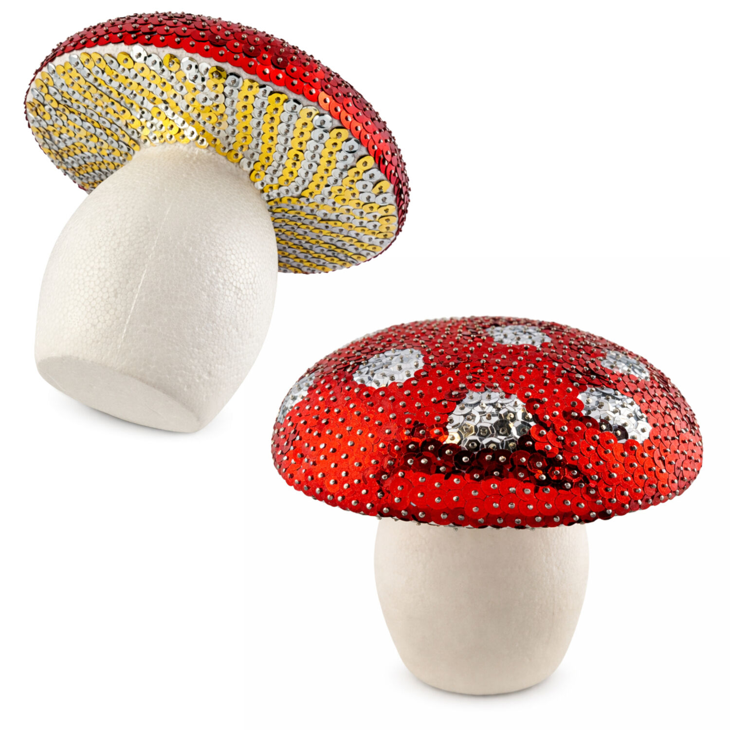 DIY Set Pailletten-Pilze, Kinder-Bastelset, Geschenkset, 3 Styroporpilze 12cm, 3 Pack Pailletten, Stecknadeln 10mm Bild 4