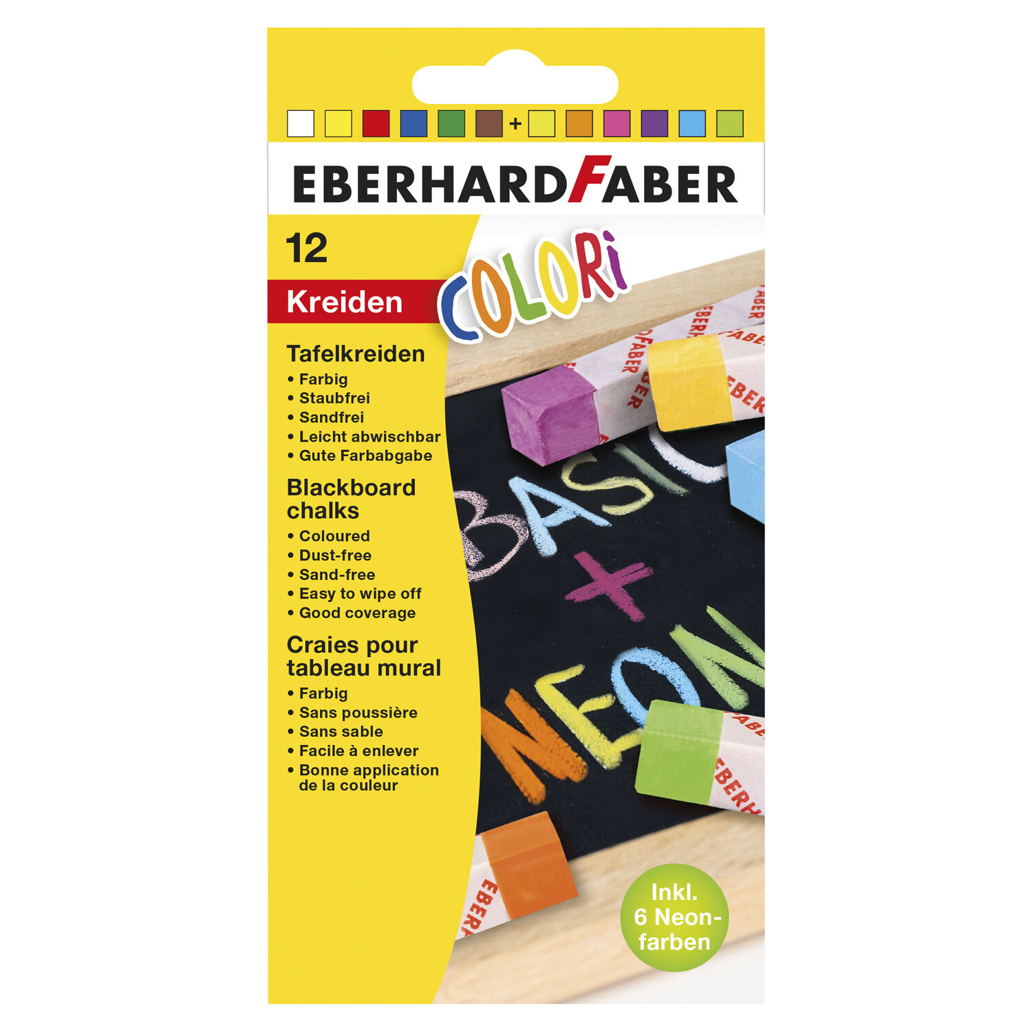 NEU Tafelkreide / Wandtafelkreide Basic & Neon, 13 x 90 mm, 12 Farben sortiert