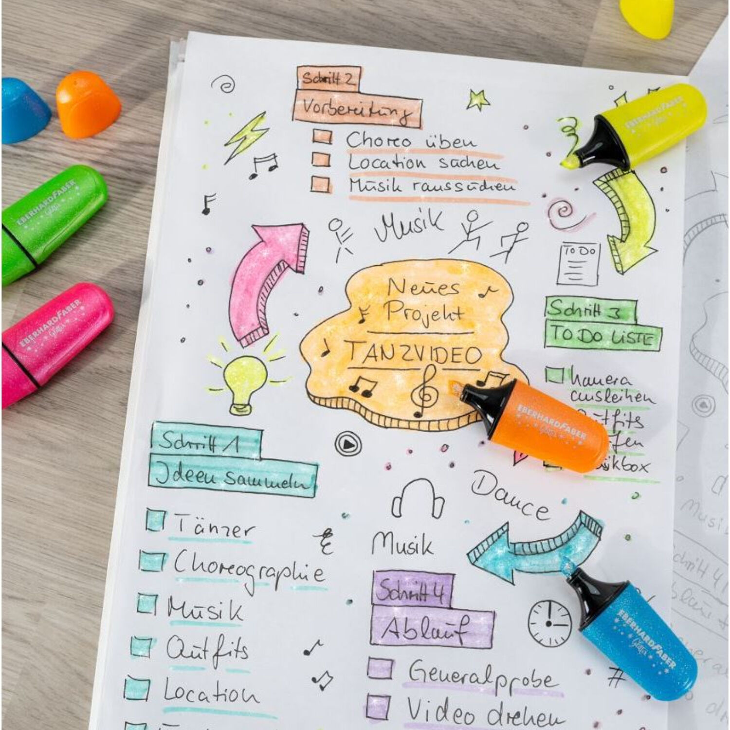 NEU Textmarker / Highlighter, Mini Neon Glitzer, 5 Farben sortiert Bild 2