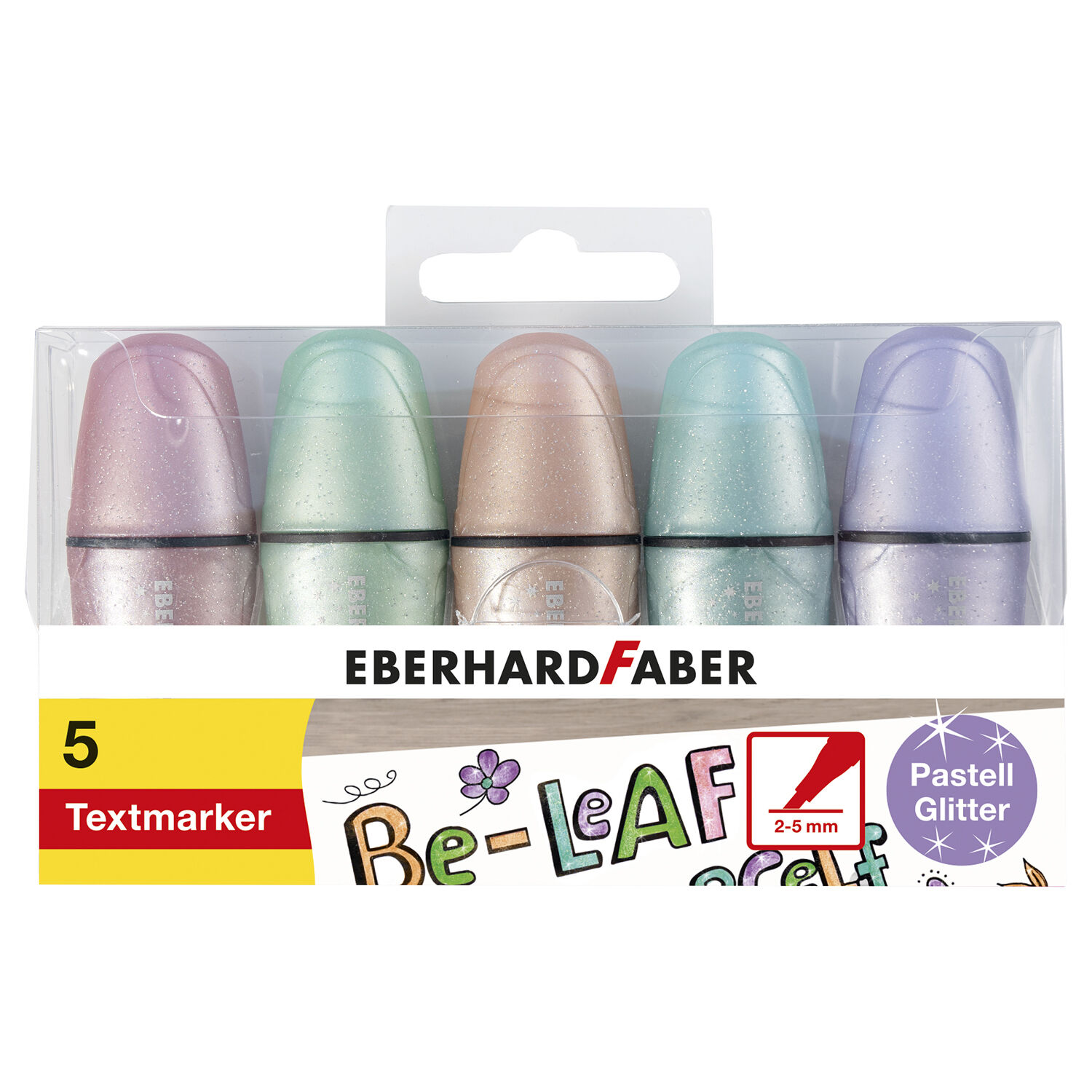NEU Textmarker / Highlighter, Mini Pastell Glitzer, 5 Farben sortiert