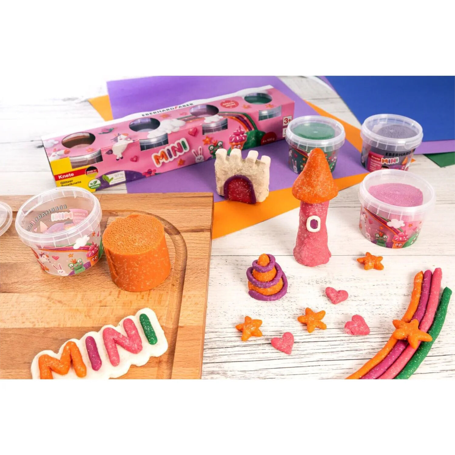 NEU EberhardFaber Spielknete, lufttrocknend, 4x 100 g Glitzerfarben sortiert Bild 3