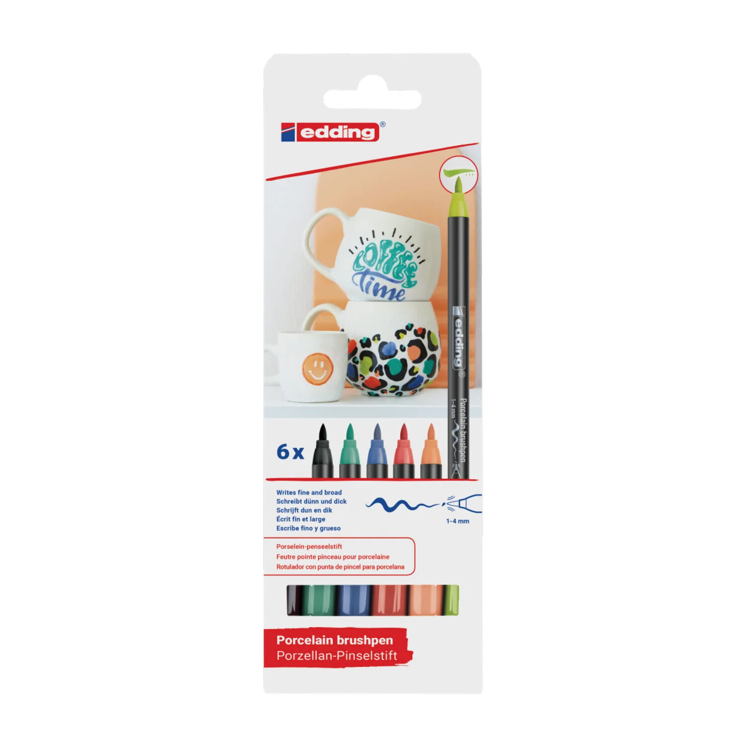 NEU Edding 4200 Porzellanstifte-Set Vivid, 1-4mm, 6 Brushpens