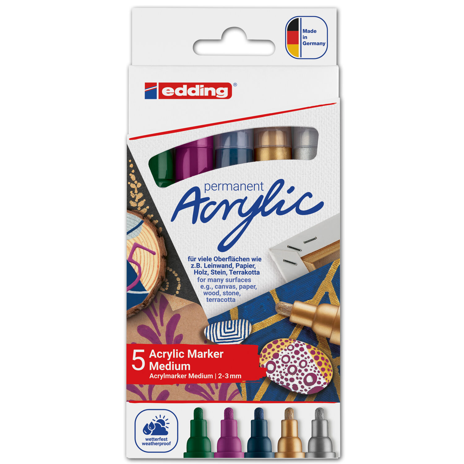 NEU Edding 5100 Acrylmarker-Acrylstifte-Set in den Farben grn, violett, blau, silber, gold, Rundspitze 2-3 mm, 5er-Set-Festlich
