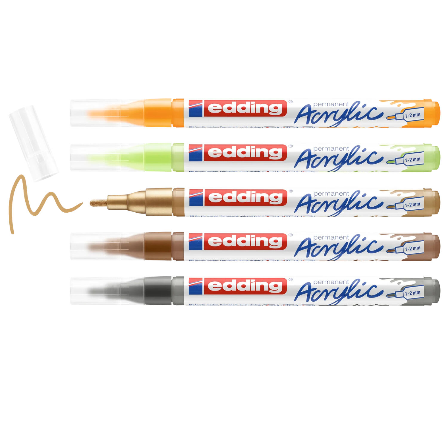 NEU Edding 5300 Acrylmarker Fein Natur, feine Spitze 1-2 mm, Acrylmalstifte zum Malen auf Leinwand, Holz, Stein etc., 5er-Set Bild 2
