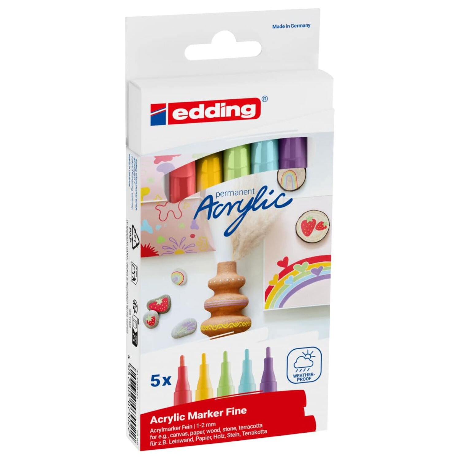 Edding 5300 Acrylmarker Fein, Spitze 1-2 mm, 5er-Set Rainbow