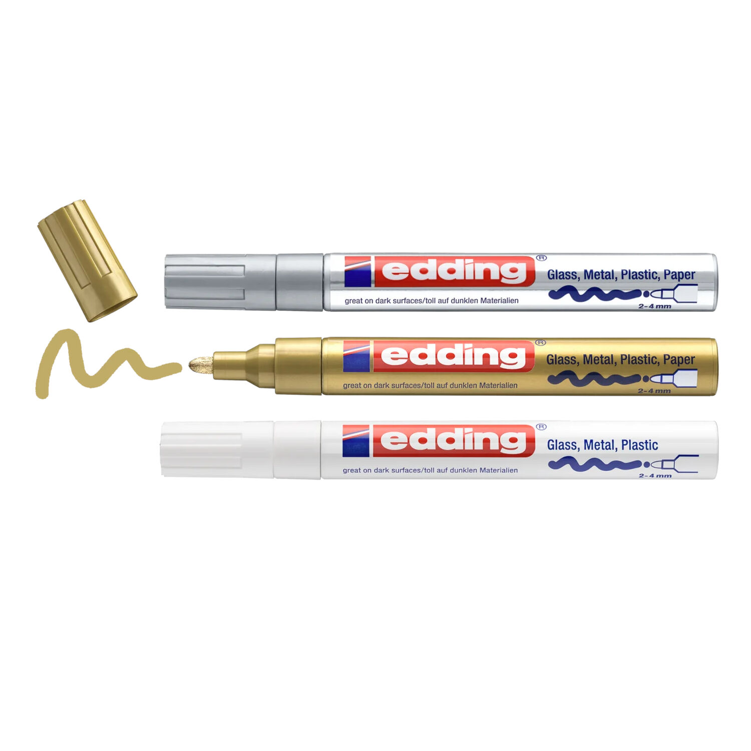 Edding 750 Paintmarker-Set 2-4mm, weiss, gold, silber