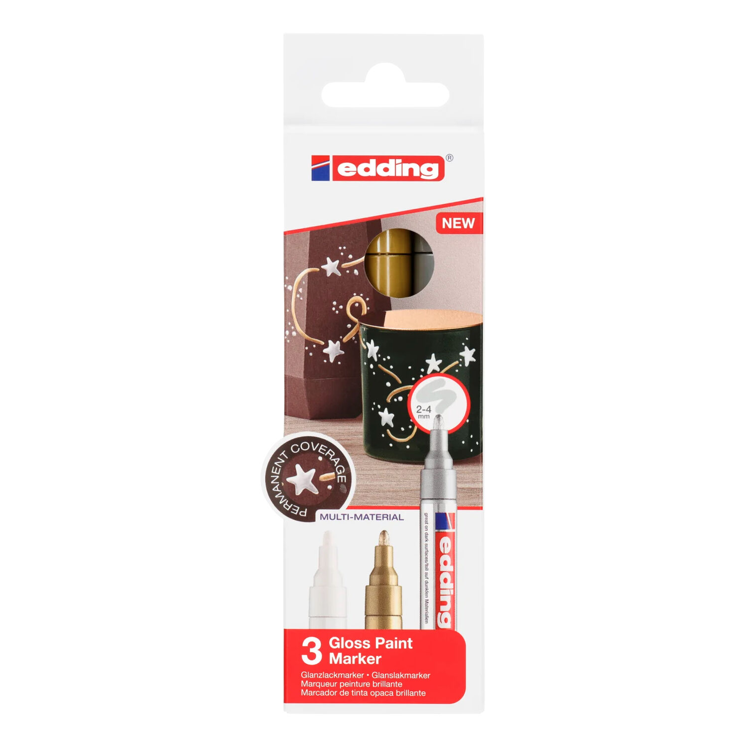 Edding 750 Paintmarker-Set 2-4mm, weiss, gold, silber Bild 2