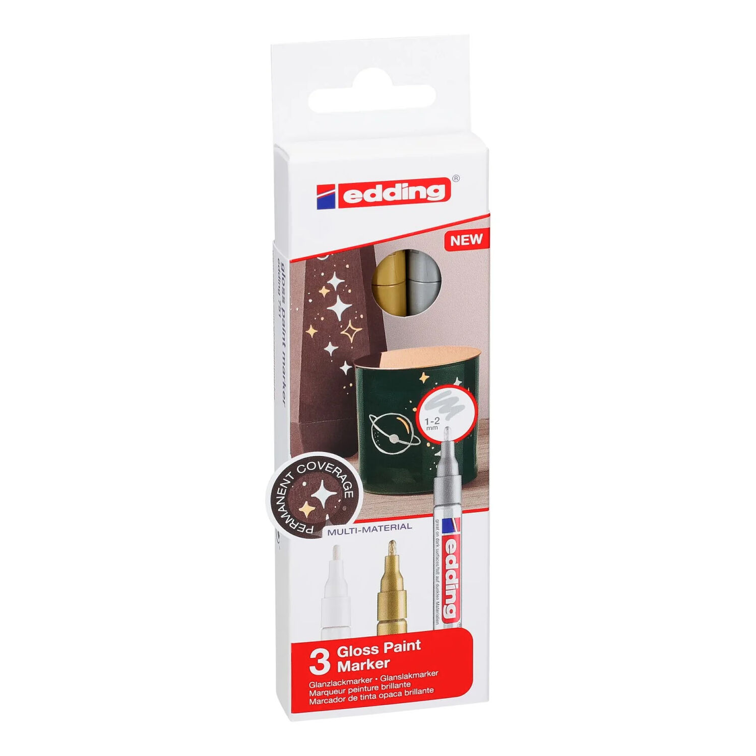 Edding 751 Paintmarker-Set 1-2mm, weiss, gold, silber Bild 2
