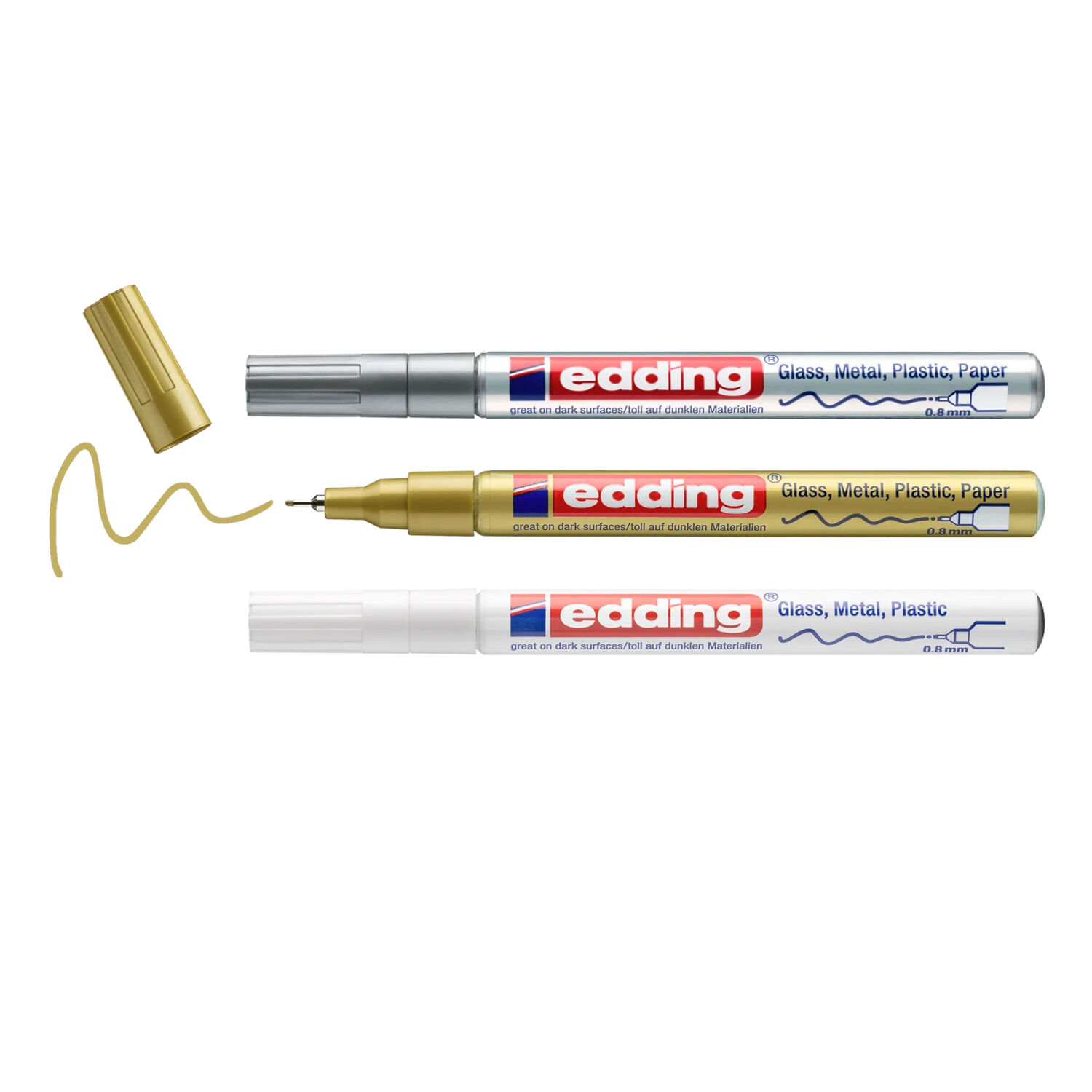 Edding 780 Paintmarker-Set 0,8mm, weiss, gold, silber