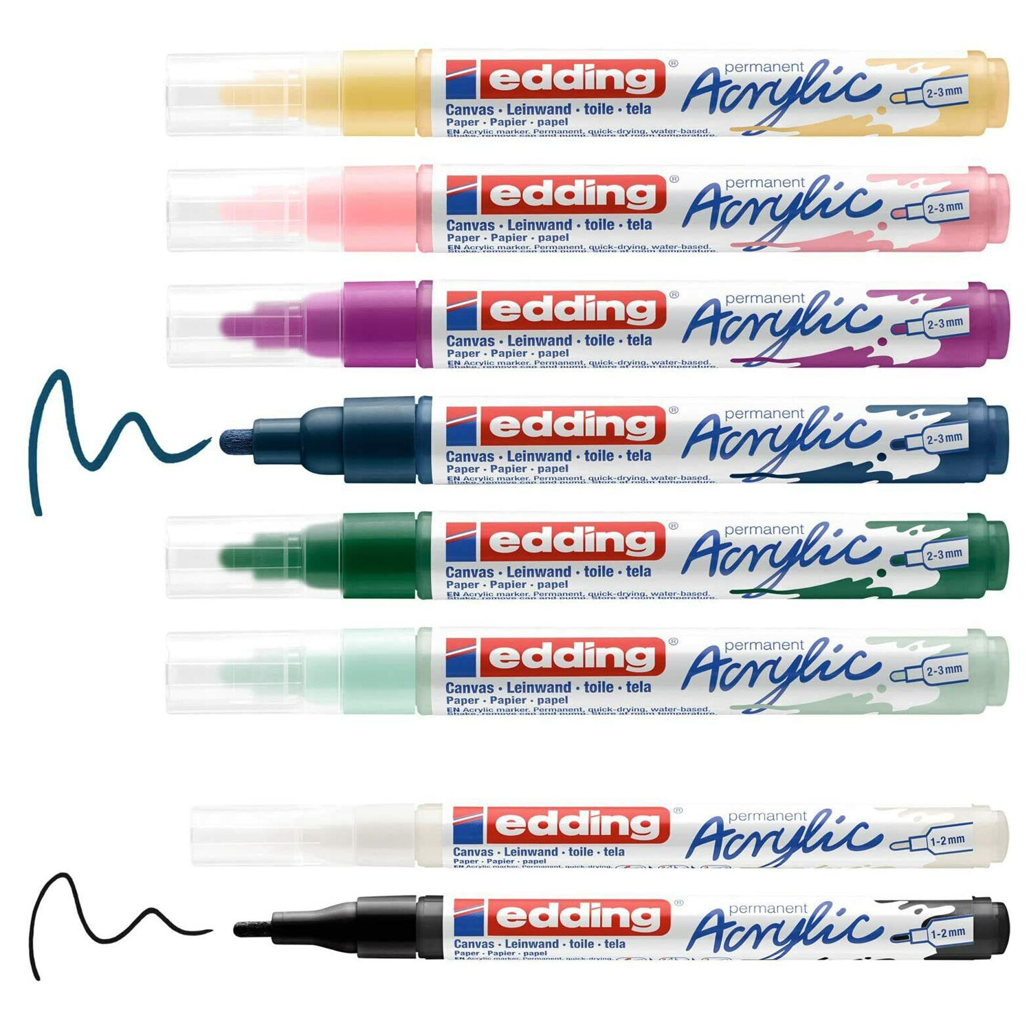 NEU Edding Start Easy Set, Acrylstifte wasserfest fein und medium, inkl. Postkartenblock, 8er-Set Acrylfarben Bild 2