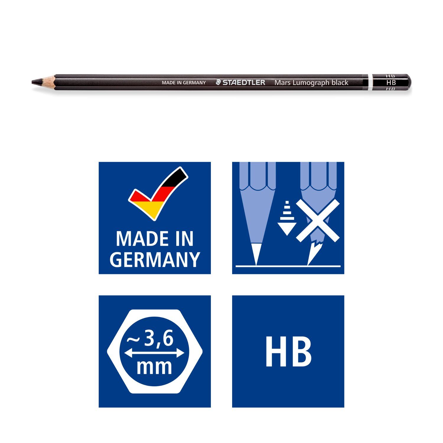 Staedtler schwarzer Zeichenbleistift, Mars Lumograph Black 100B, 1 Stck Hrtegrad: HB Bild 4