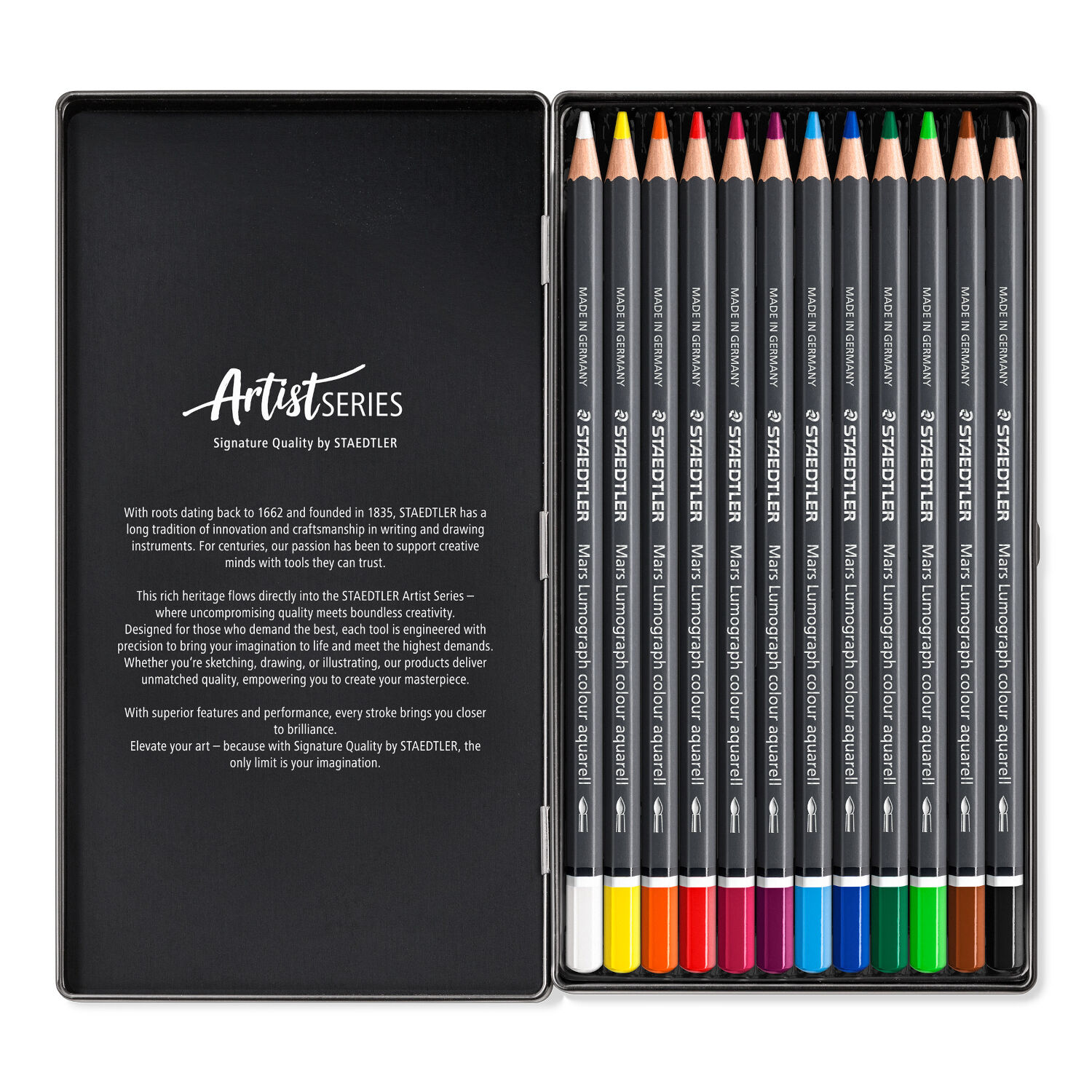 Staedtler Metalletui mit 12 Aquarell-Farbstiften Mars Lumograph Bild 2