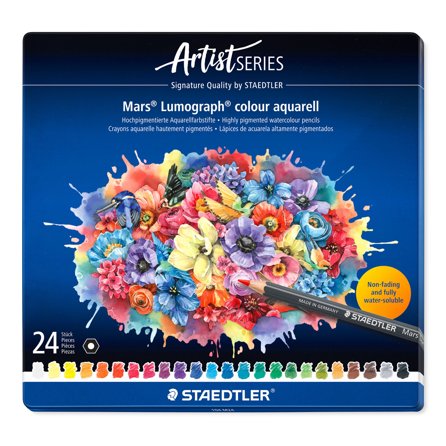 Staedtler Metalletui mit 24 Aquarell-Farbstiften Mars Lumograph