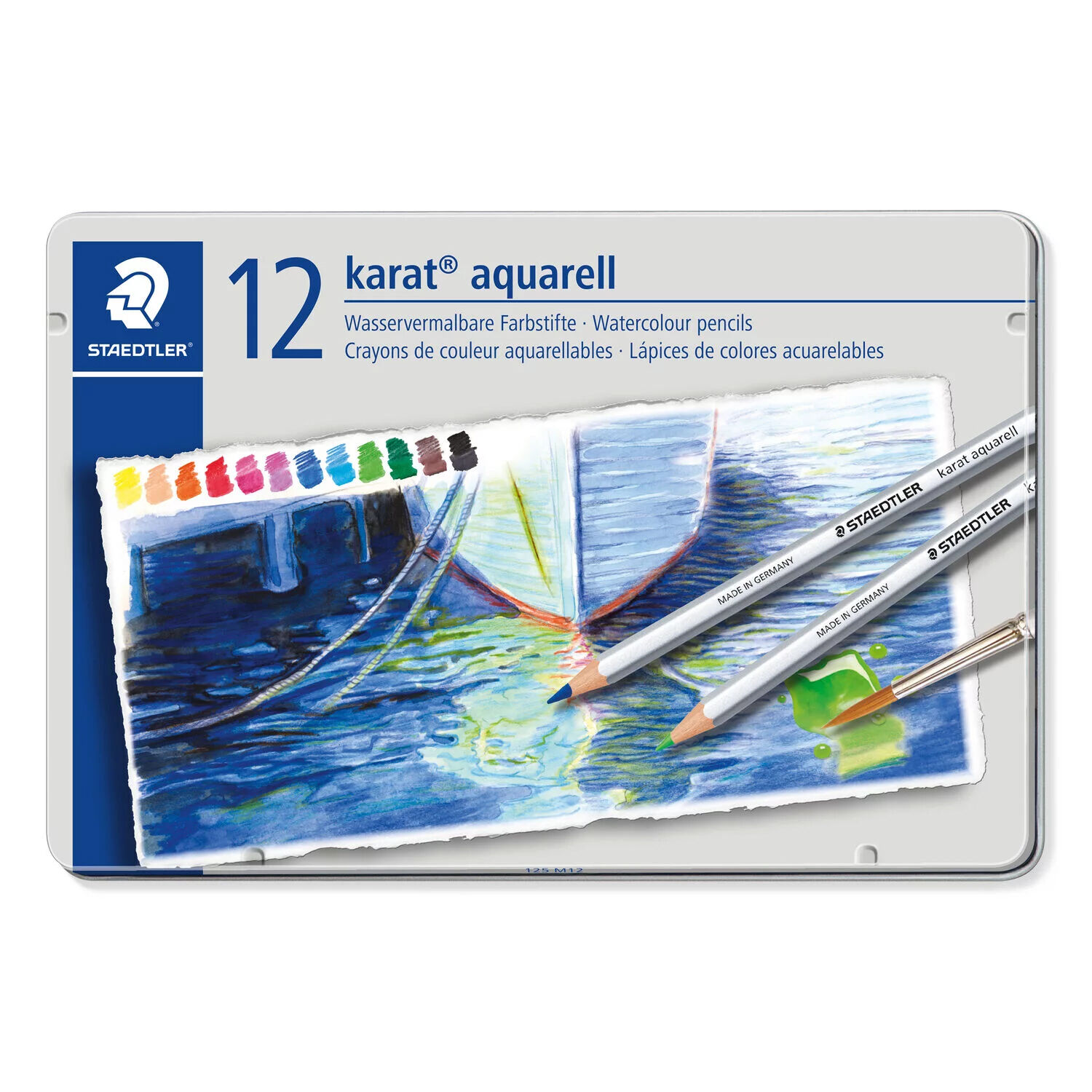NEU Metalletui mit 12 Aquarellstiften Karat Aquarell 125 in sortierten Farben