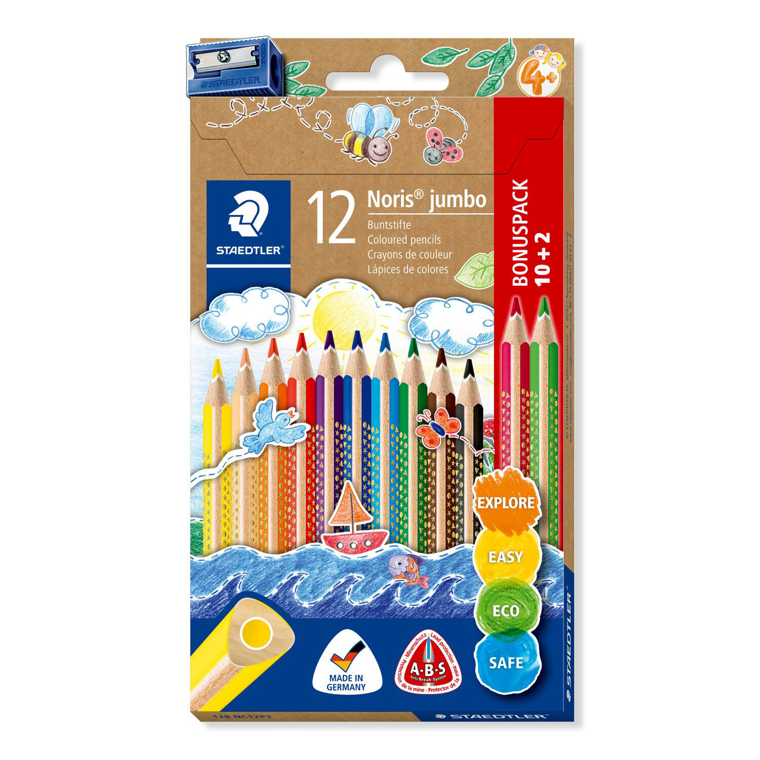 Staedtler Kartonetui, Noris Jumbo 10 + 2 Buntstifte, sortierte Farben + Spitzer