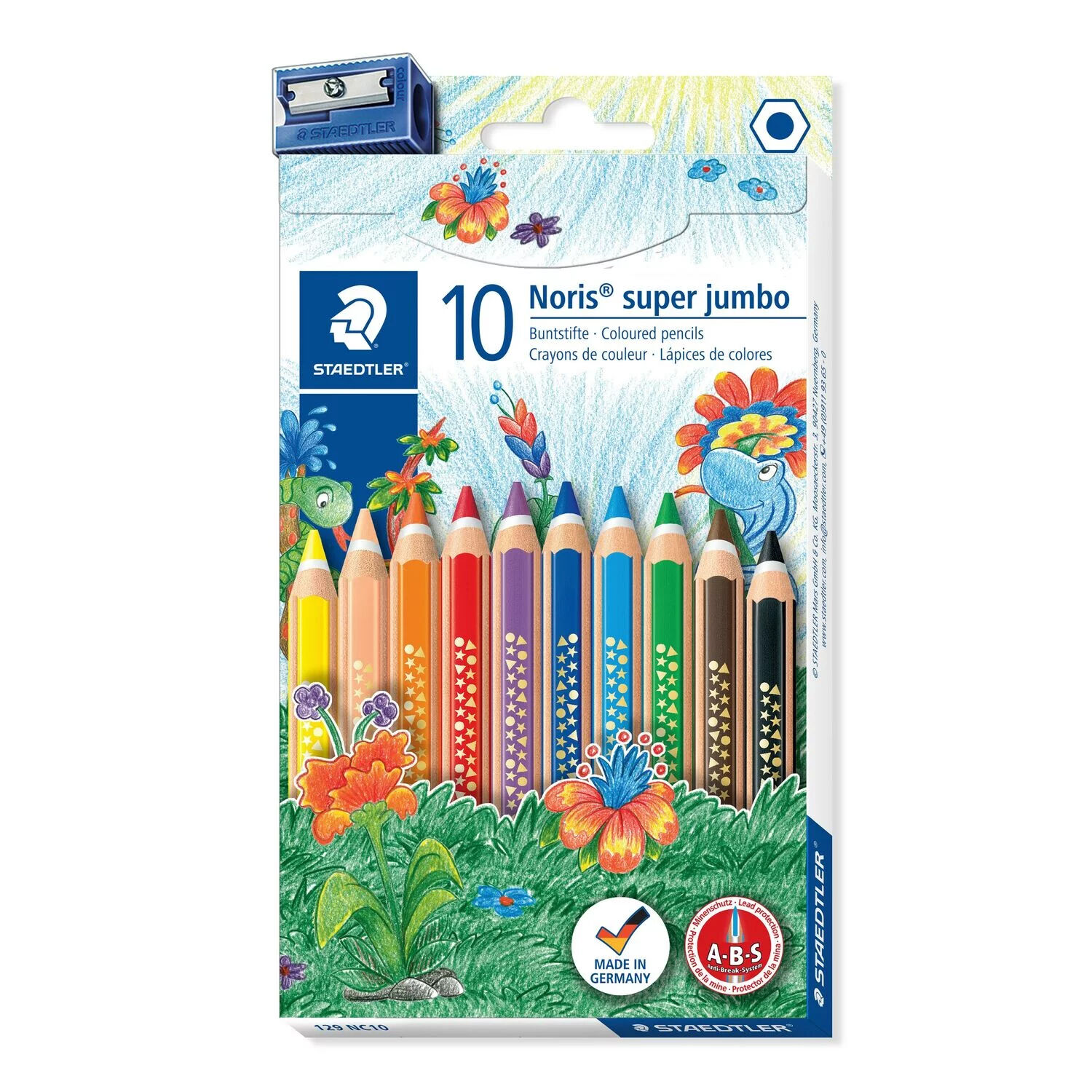 NEU Kartonetui mit 10 Buntstiften Noris Super Jumbo in sortierten Farben, Mine: 6mm
