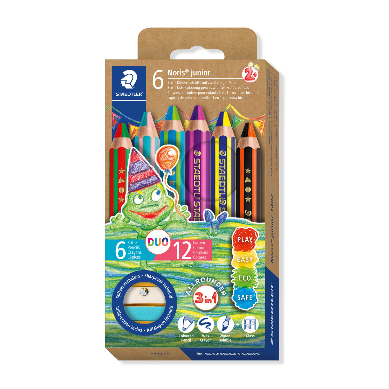 Staedtler Kindermalstift 3in1, Kartonetui, 6 Duo-Effekt-Stifte + Spitzer