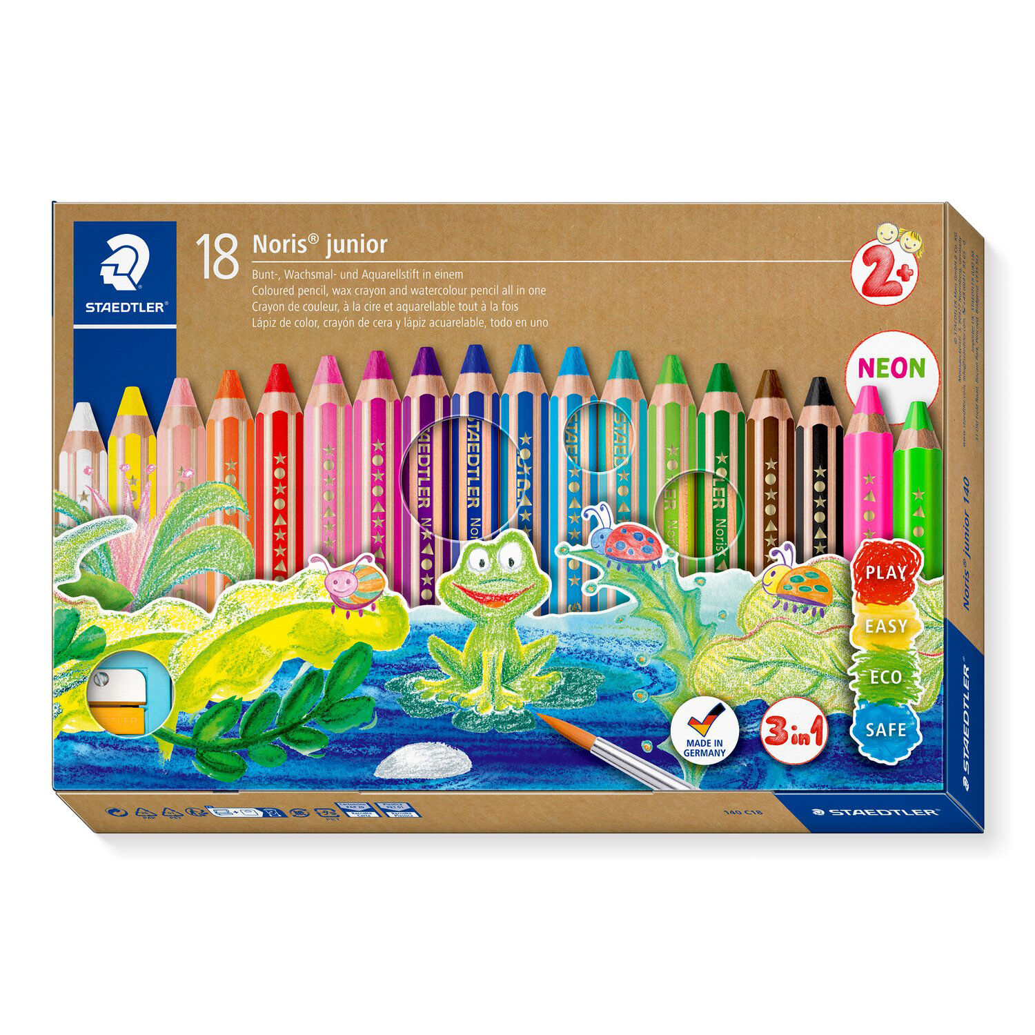 Staedtler Kindermalstift 3in1, Kartonetui, 18 Stifte + Spitzer