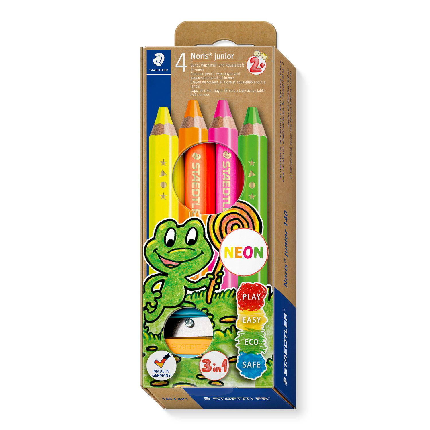 Staedtler Kindermalstift 3in1, Neon-Set, 4 Neon-Stifte + Spitzer