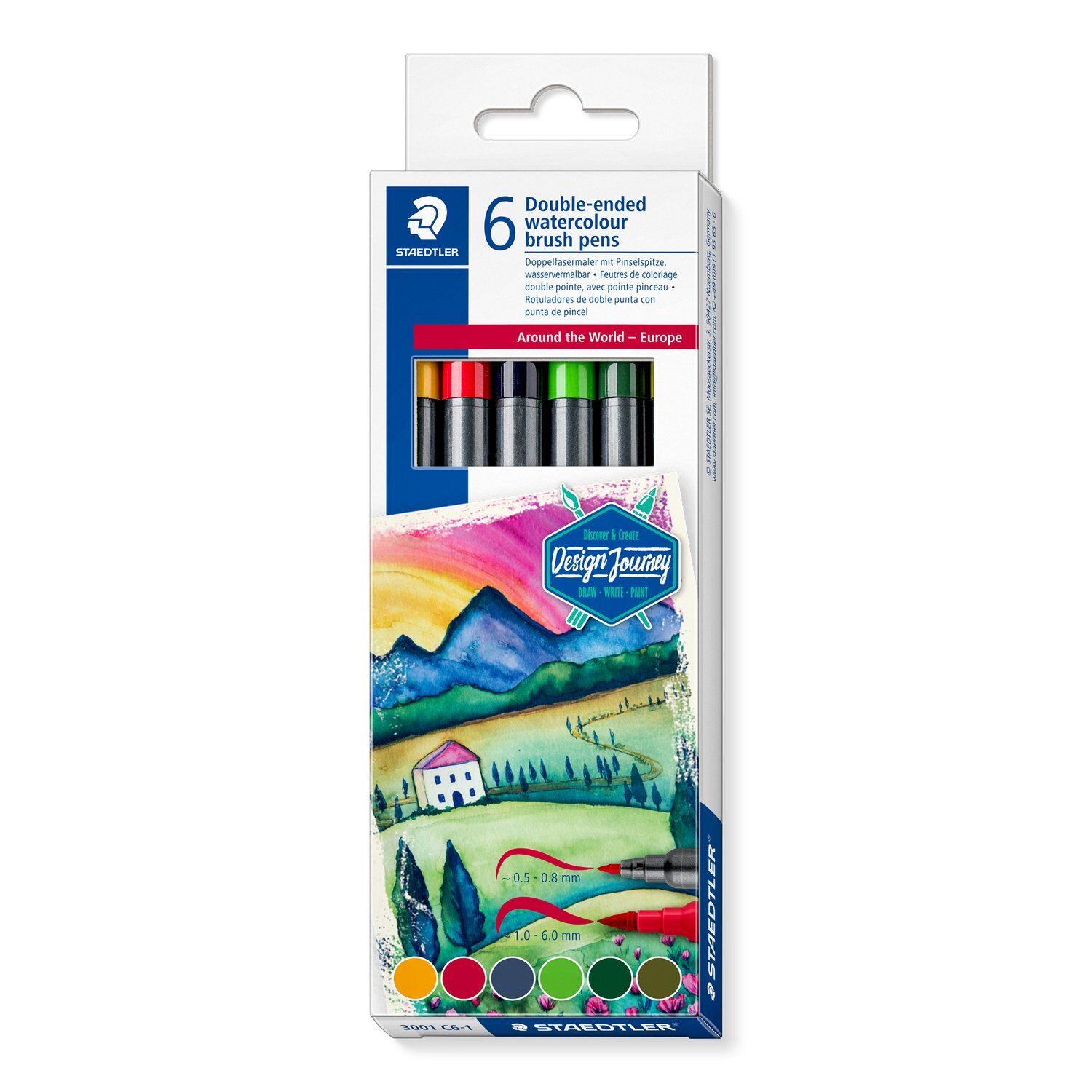 Staedtler wasservermalbare Doppelfasermaler 3001, Set Europa, 6 Farben sortiert