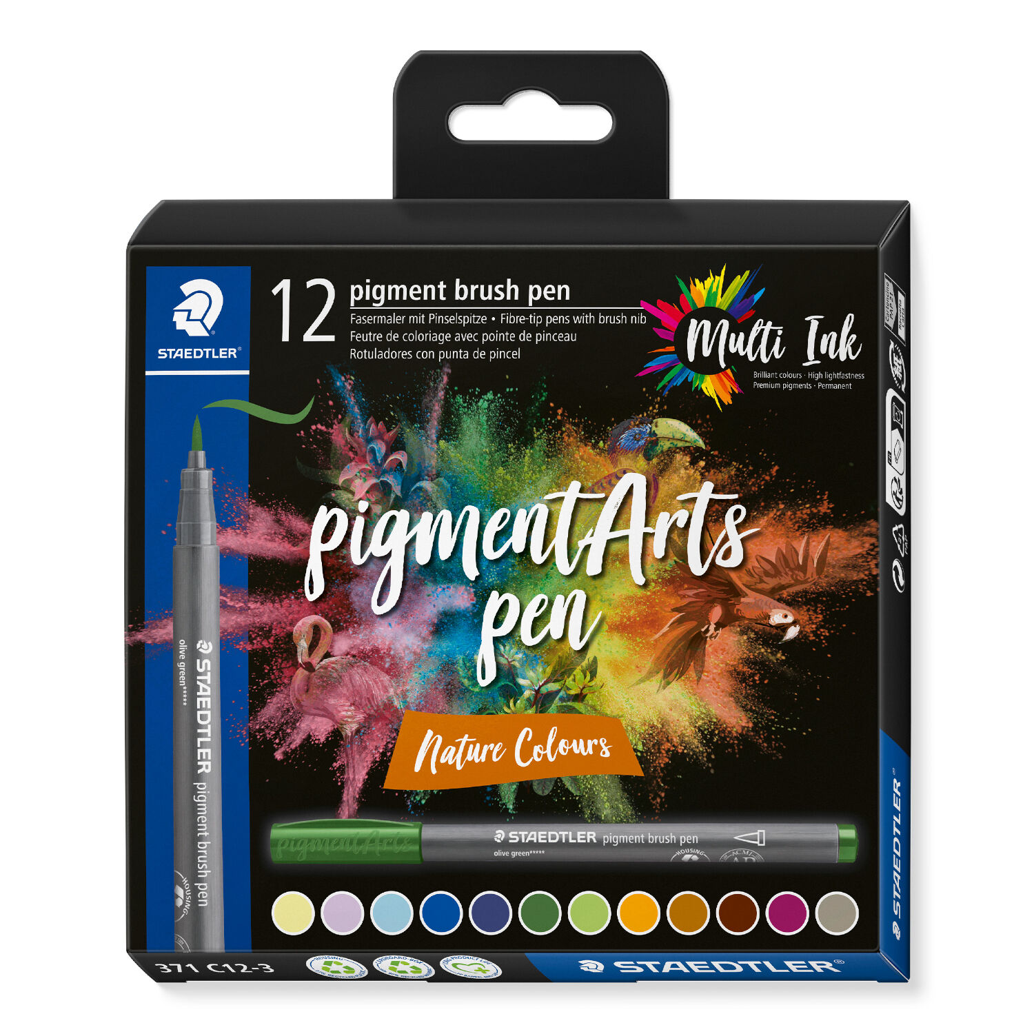 NEU Staedtler Pigment Brush Pen Set, Nature Colours, 12 Stifte