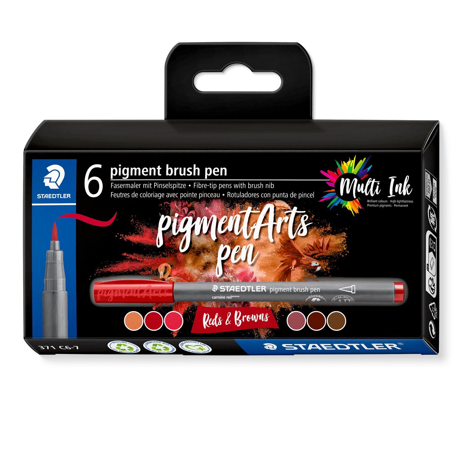 Staedtler Pigment Arts Brush Pen 6er Set, Rot-Braun-Tne