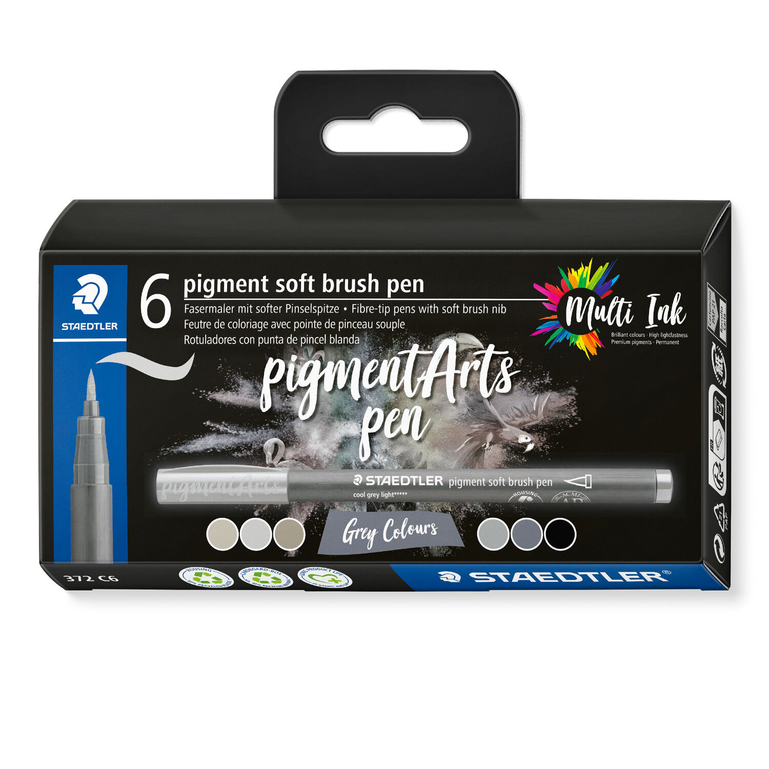 NEU Staedtler Pigment Soft Brush Pen Set, Greys, 6 Stifte