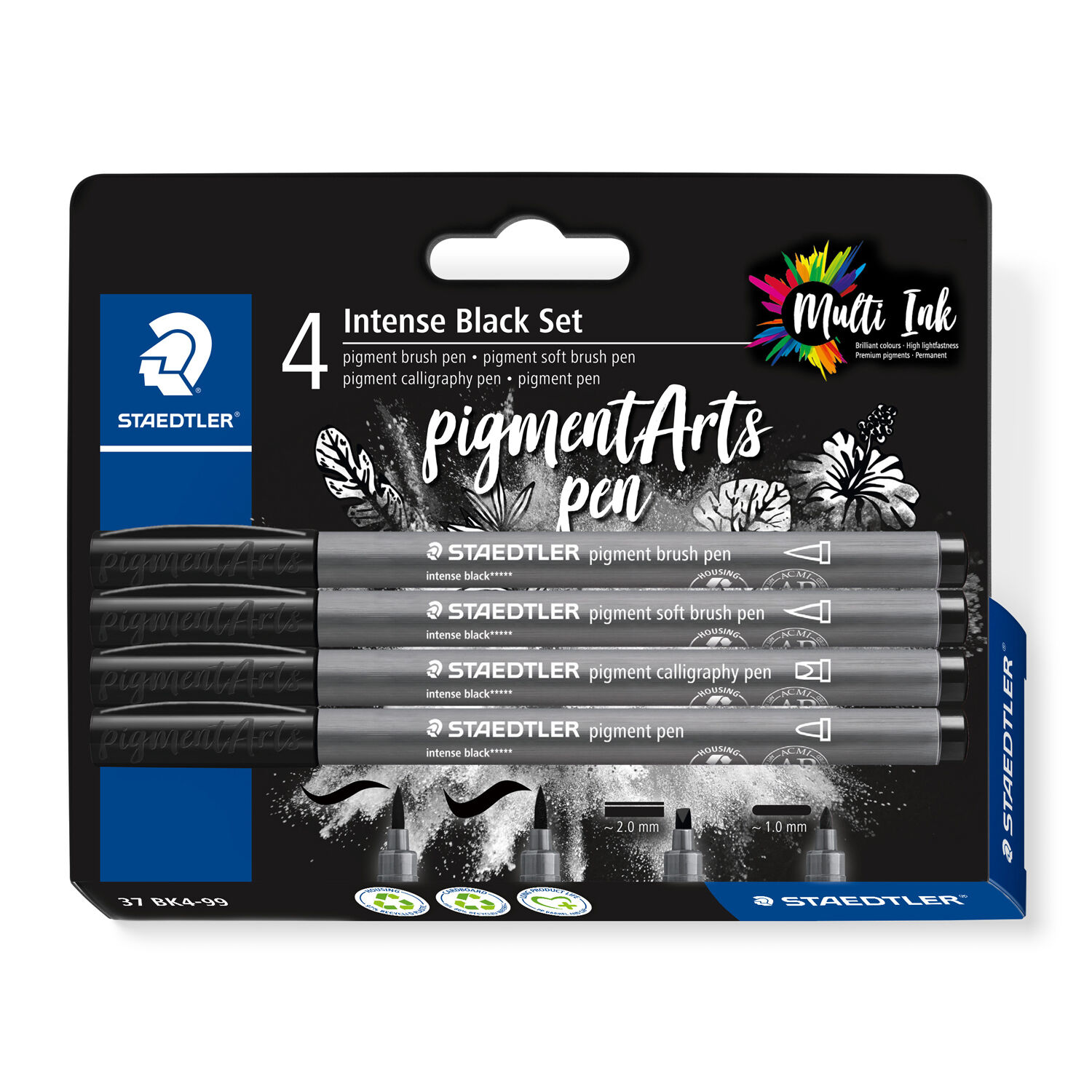 Staedtler Pigment Arts Pen Set, Intense Black, 4 Stifte