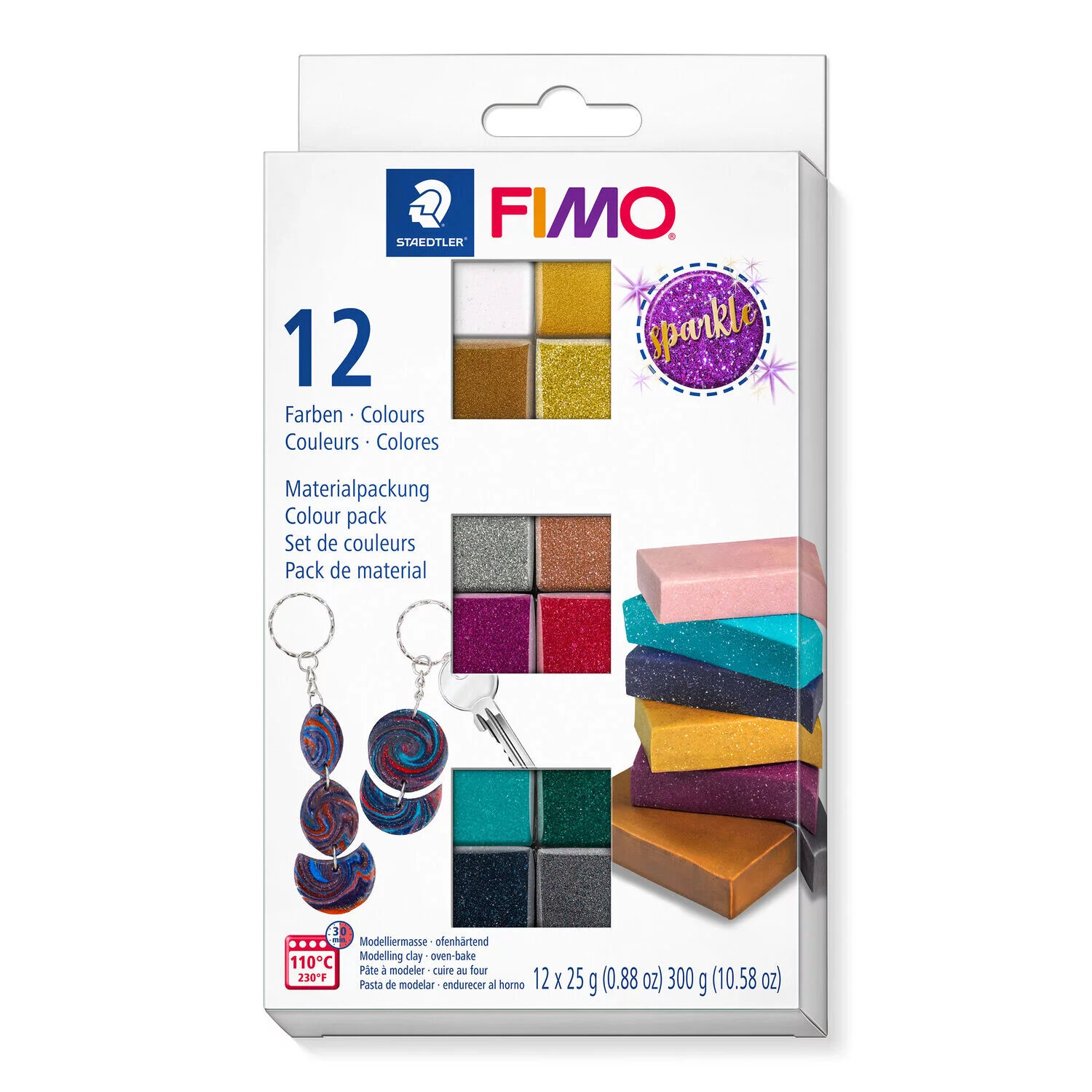 NEU Staedtler Fimo Effect Set Sparkle, 12 Halbblcke