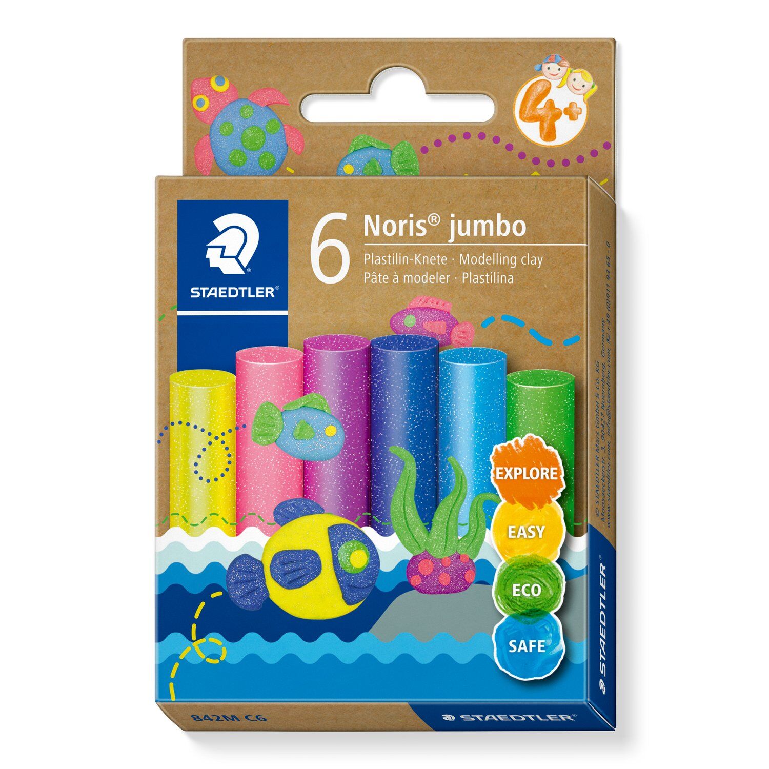 Staedtler Plastilin-Knete Noris Jumbo, 6 Glitter Farben