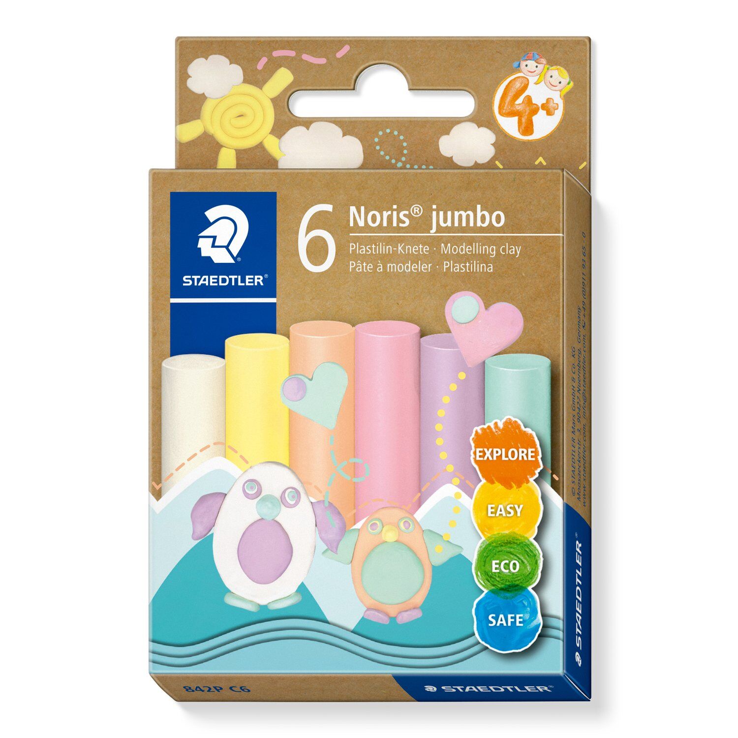 Staedtler Plastilin-Knete Noris Jumbo,6 Pastell Farben