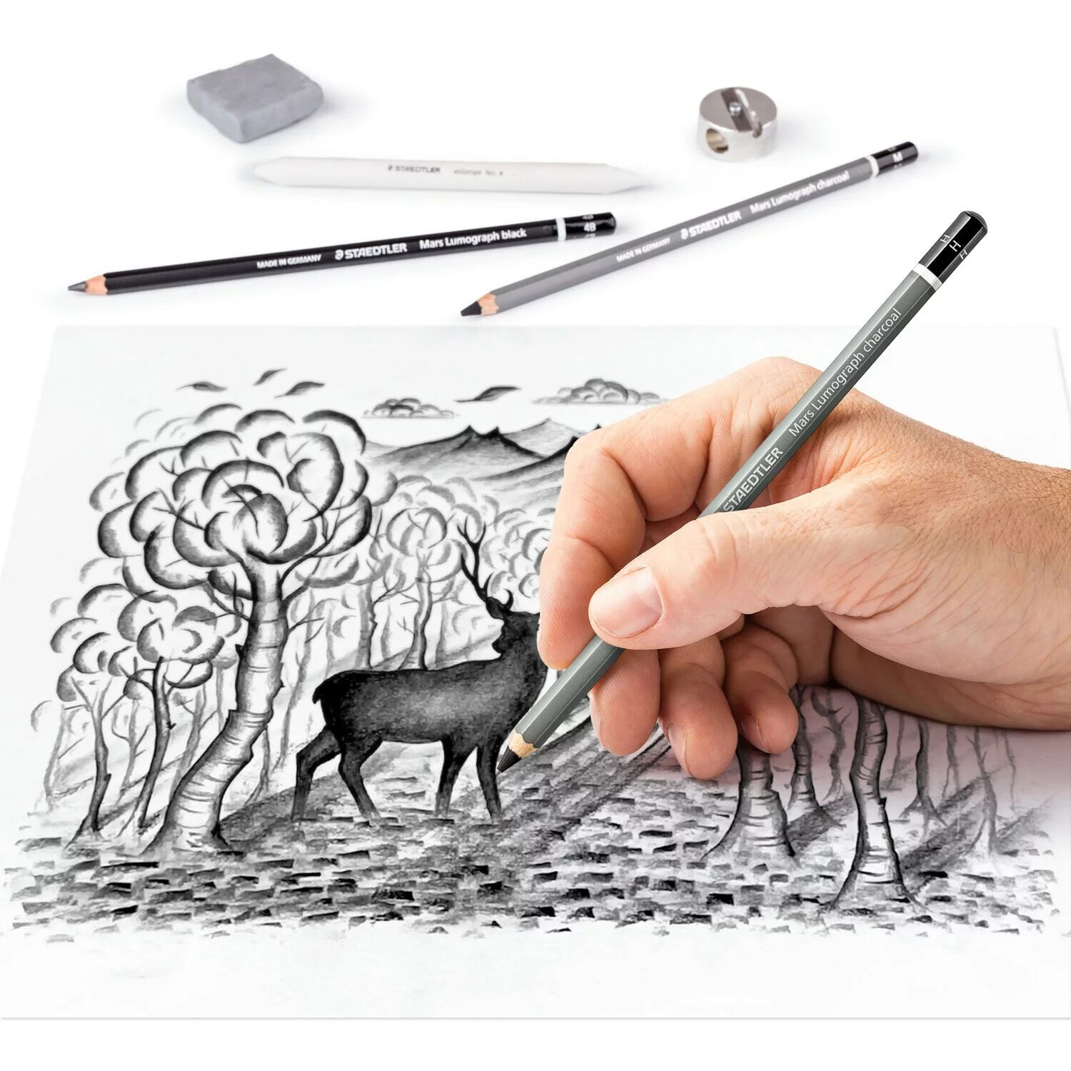 NEU Kohle Set mit 6 Zeichenbleistiften Staedtler Mars Lumograph Charcoal, 12-teilig Bild 3