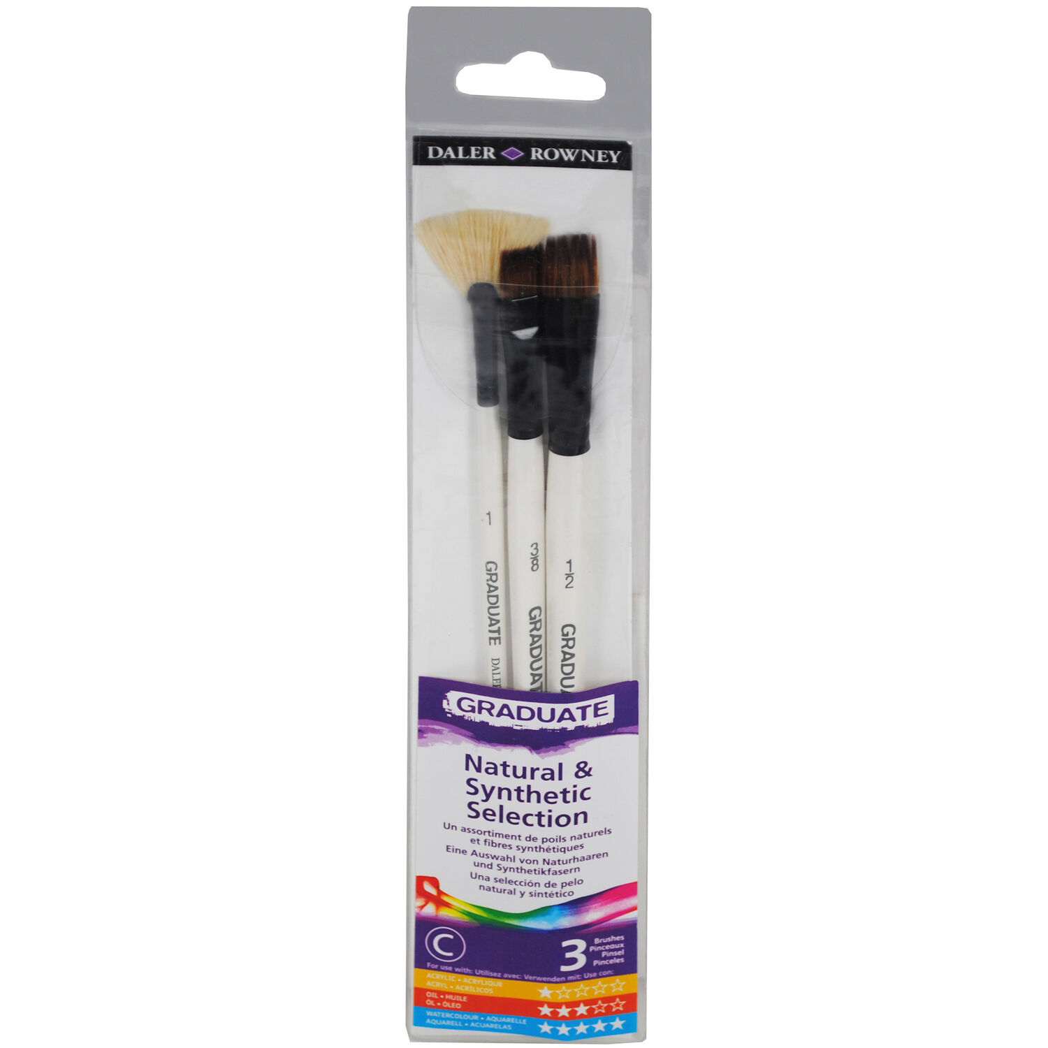 NEU GRADUATE Pinselset Aquarell, kurzstielig, 3 Pinsel Synthetik/Schweineborsten
