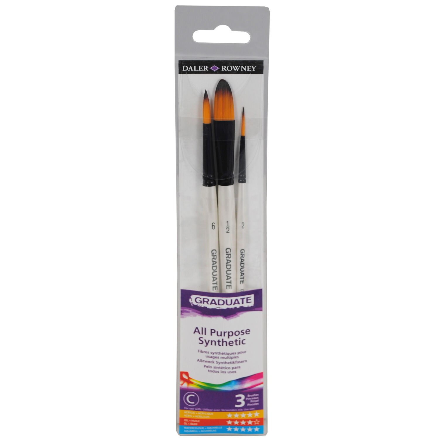 NEU GRADUATE Pinselset Aquarell, kurzstielig, 3 Synthetikpinsel